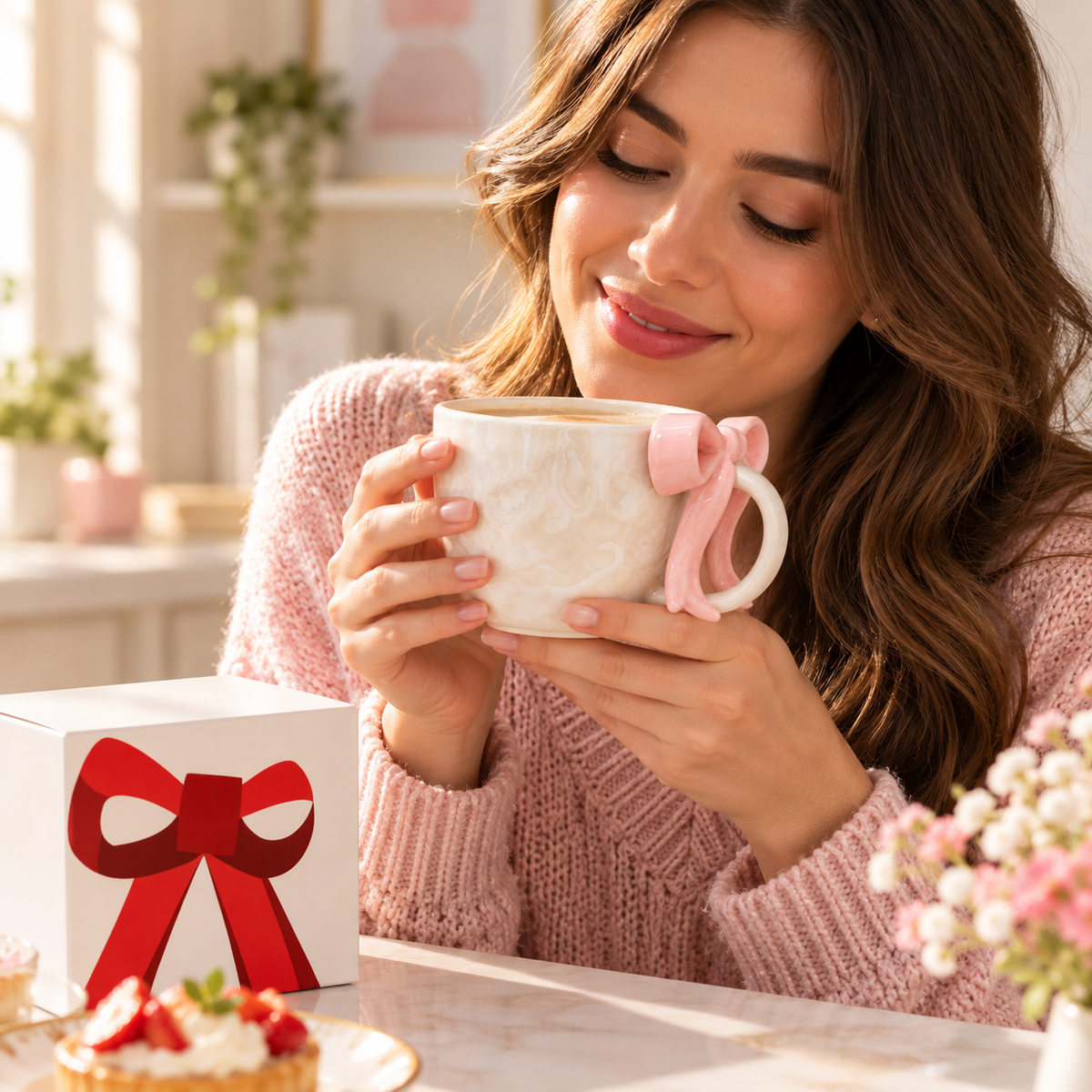 Taza con Detalle de Lazo Rosado