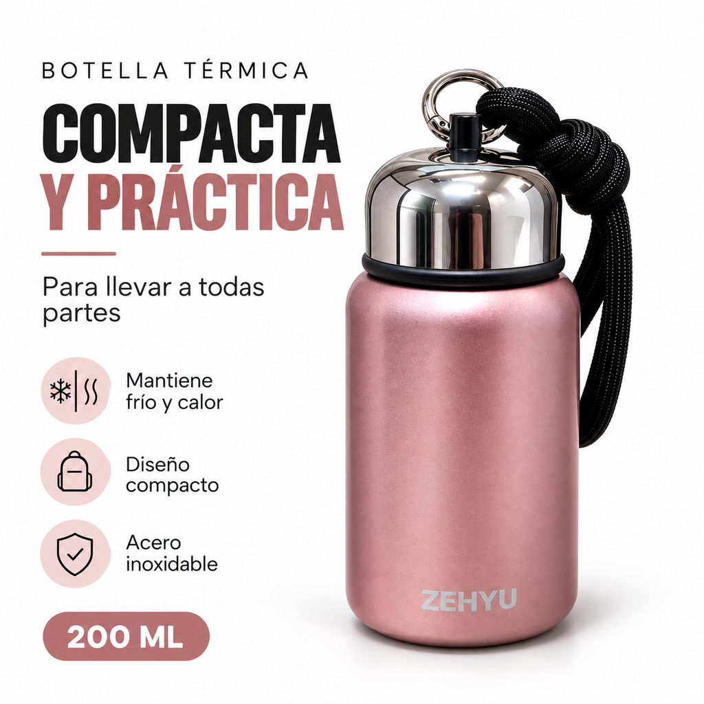 Termo mini portátil con correa de 200 ml