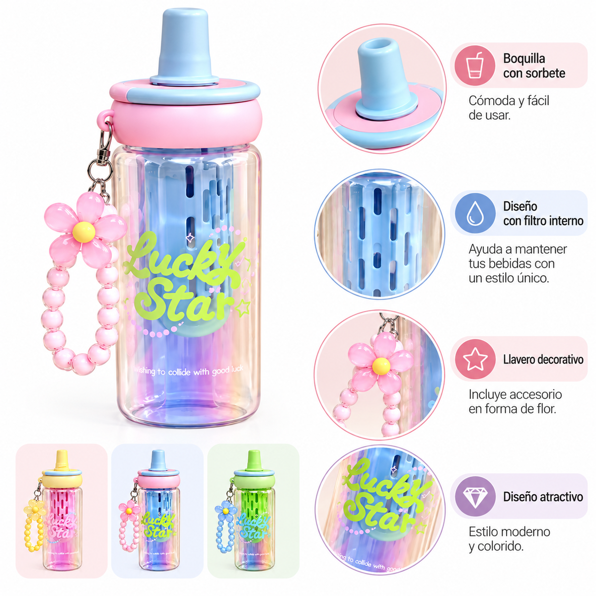 TERMO INFANTIL LUCKY STAR DE VIDRIO