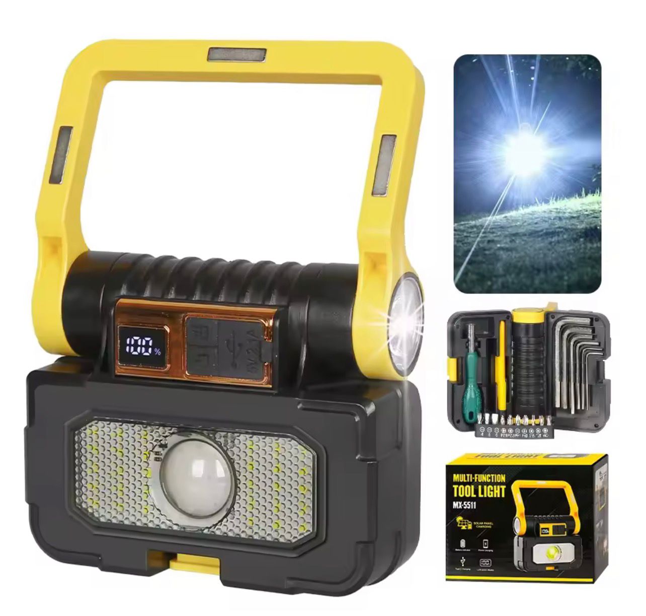 LÁMPARA LED MULTIFUNCIONAL RECARGABLE + KIT DE HERRAMIENTAS