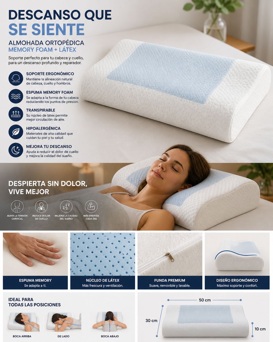 ALMOHADA ORTOPEDICA LATEX  MEMORY PILLOW