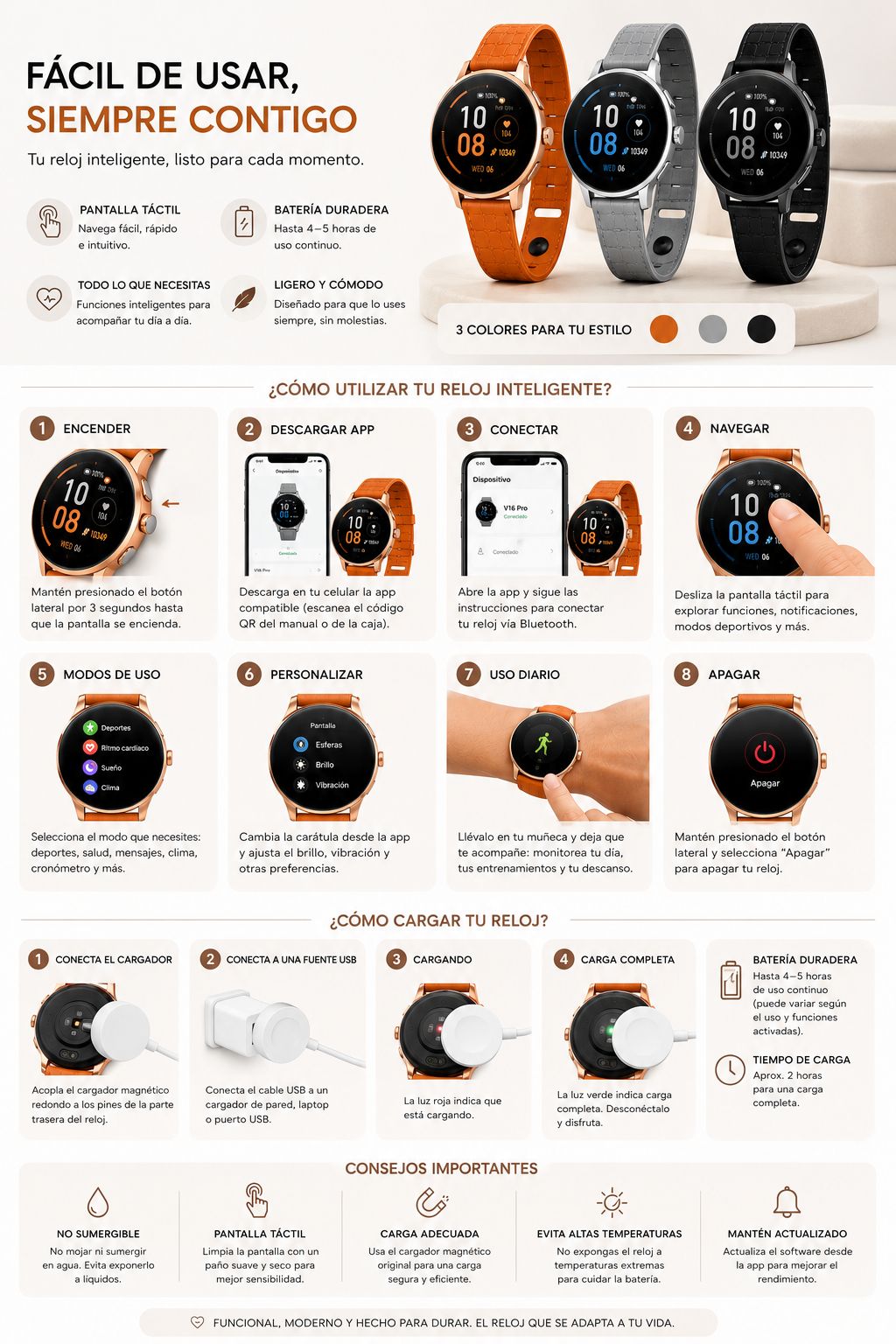 RELOJ SMARTWATCH REDONDO  V16PRO