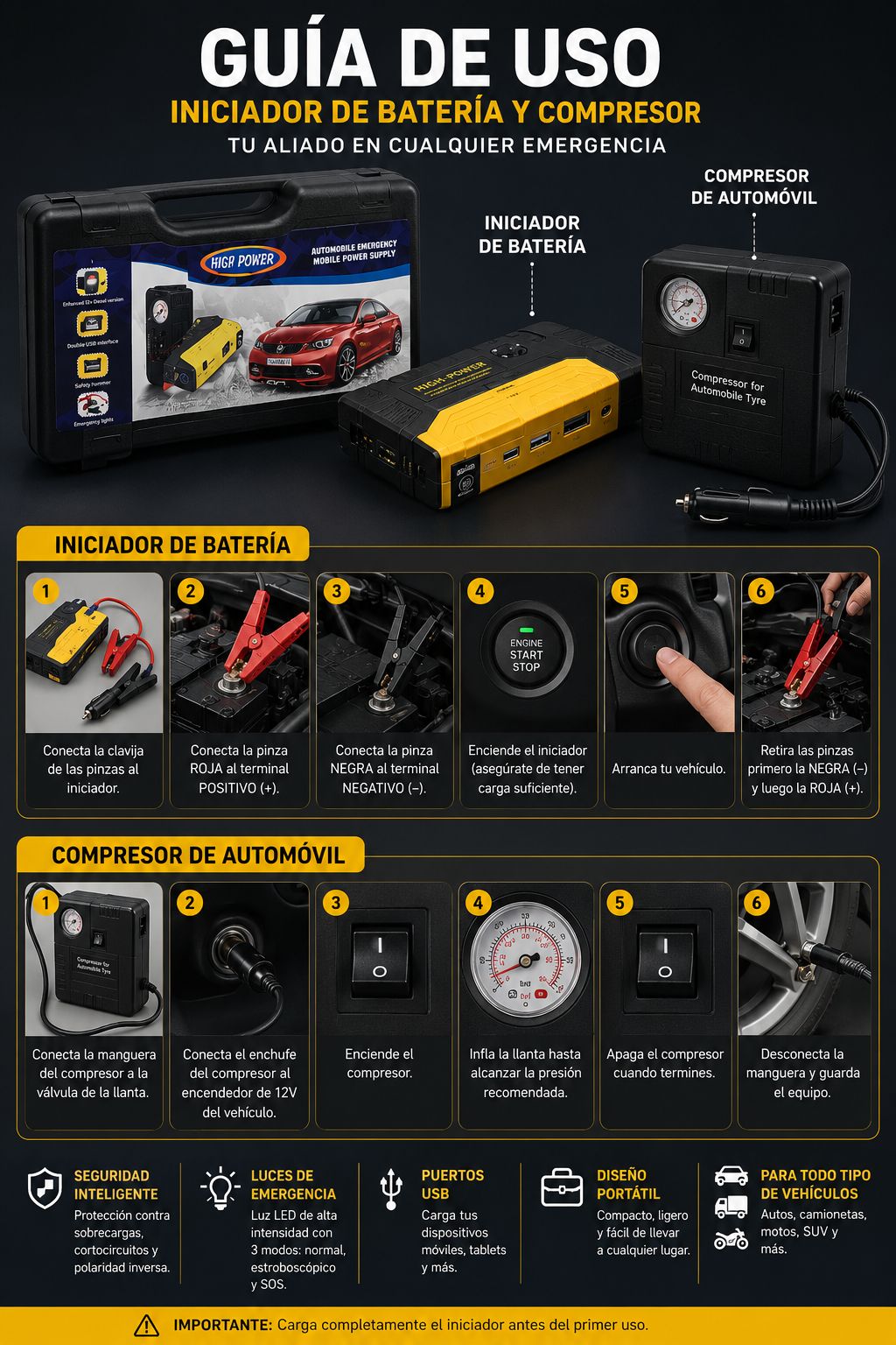 INICIADOR DE BATERIA CON COMPRESOR