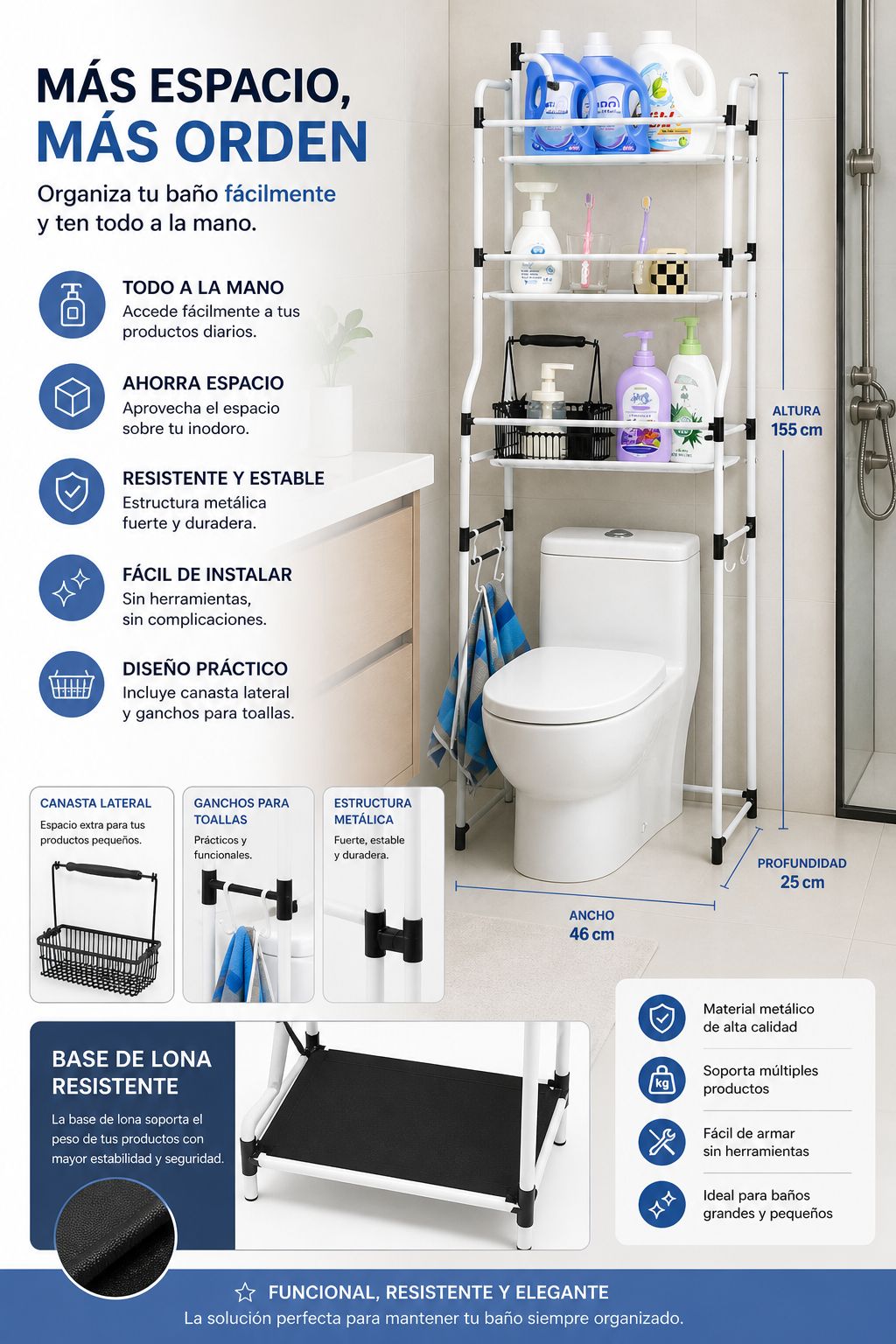 ORGANIZADOR METÁLICO PARA BAÑO SOBRE INODORO