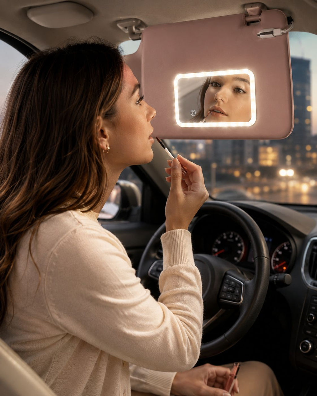 ESPEJO DE MAQUILLAJE CON LUZ LED PARA CARRO