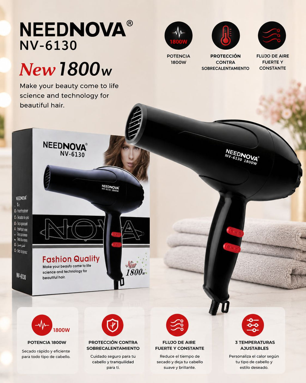 SECADOR DE CABELLO NEEDNOVA