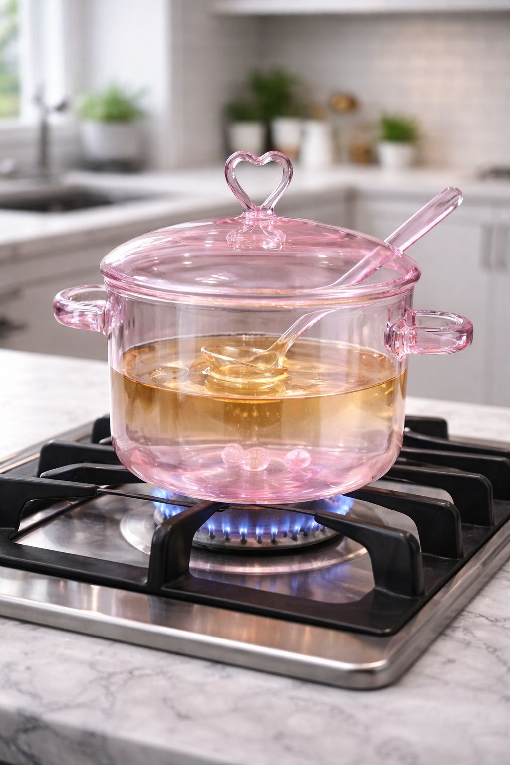 OLLA DE VIDRIO CORAZÓN ROSADO