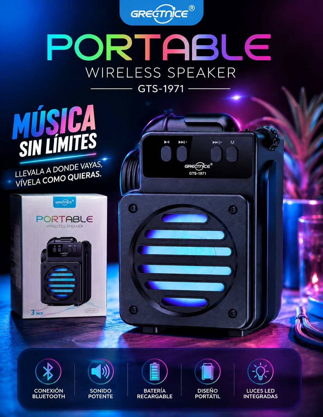 PARLANTE DE LUCES MARCA GREATNICE