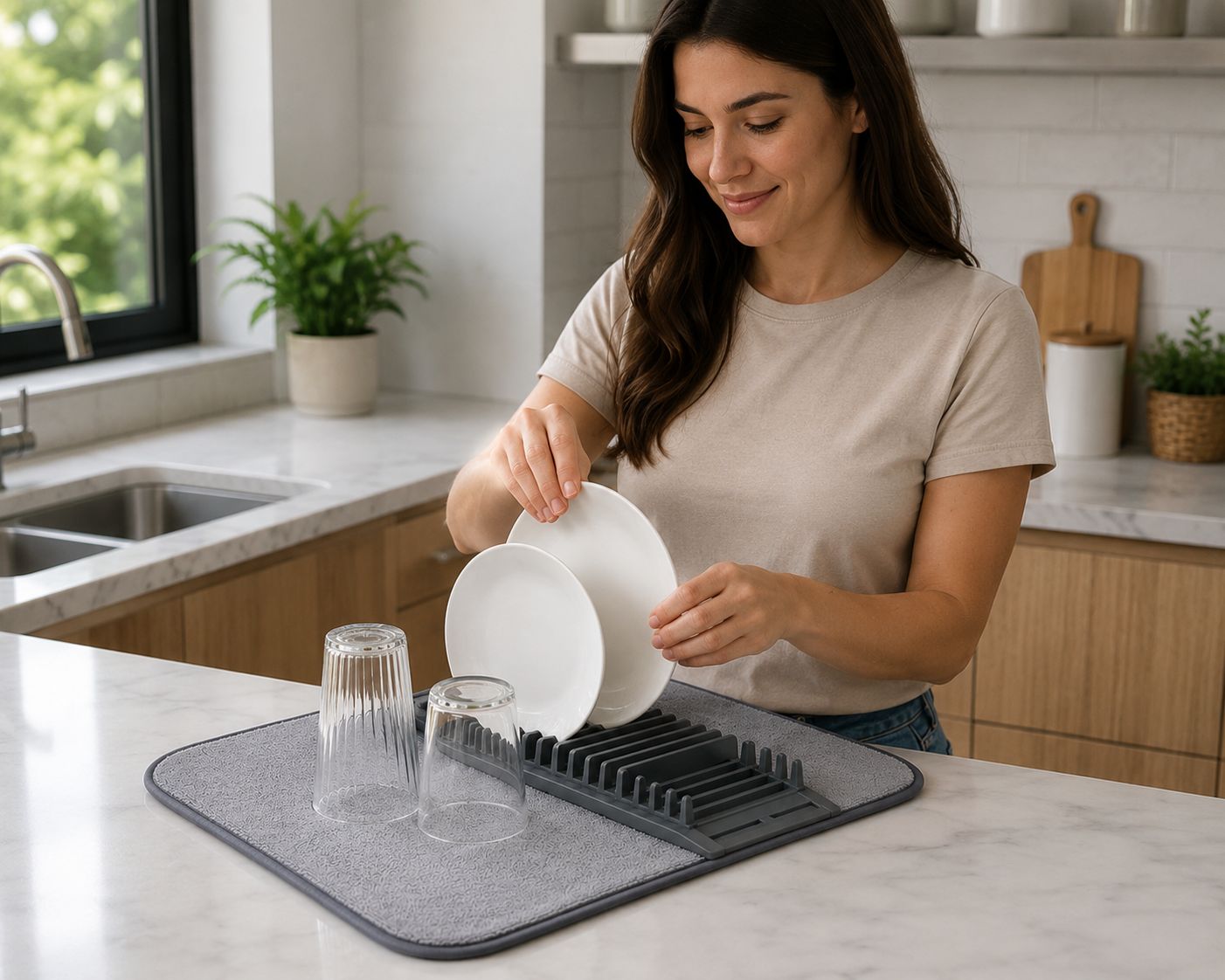 PAÑO DE SECADO ABSORBENTE CON ESCURRIDOR DE PLATOS Y CUBIERTOS