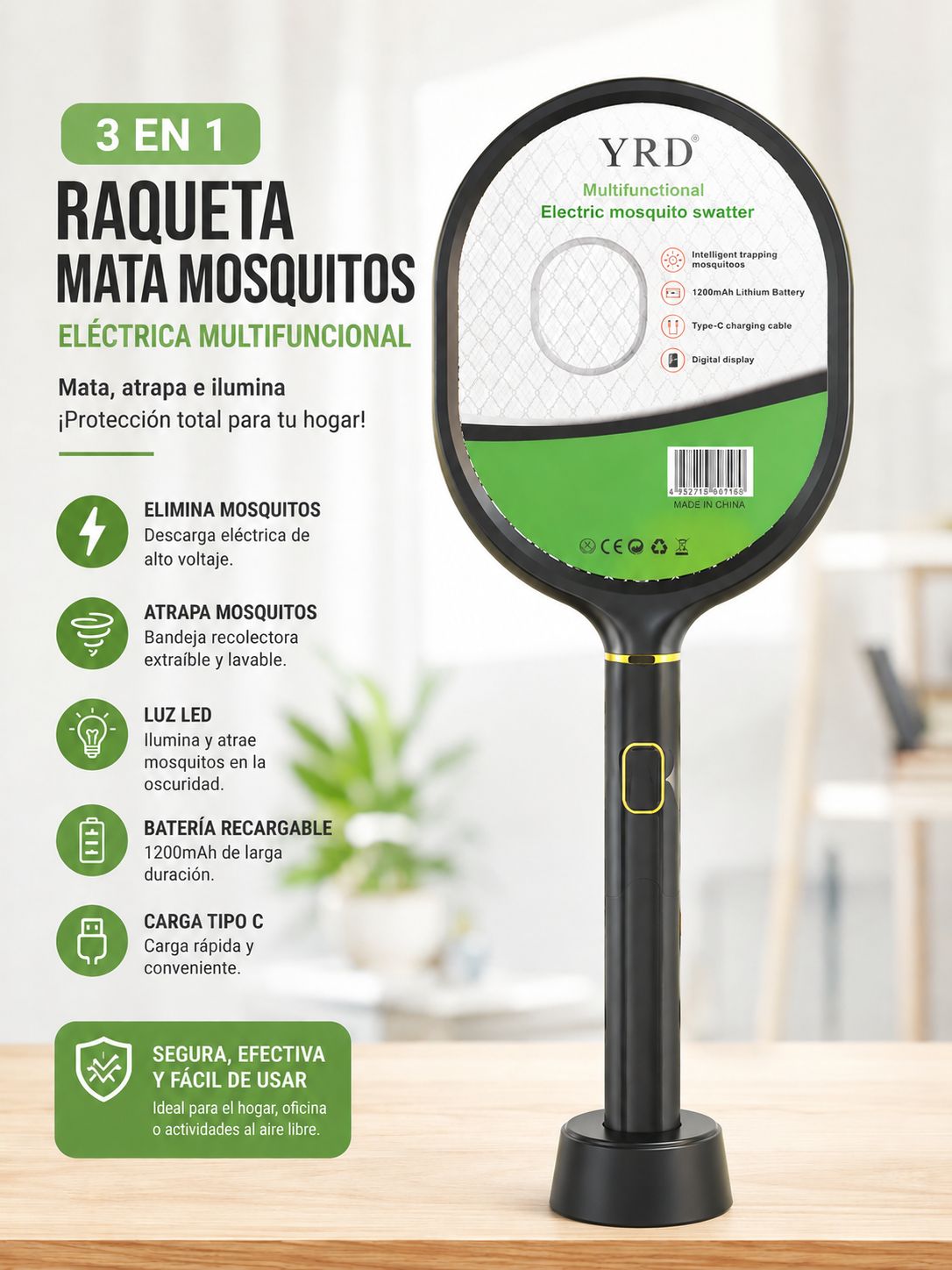 RAQUETA CON BASE ANTI MOSQUITO