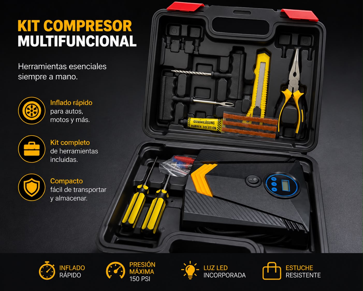 KIT COMPRESOR MULTIFUNCIONAL DE EMERGENCIA