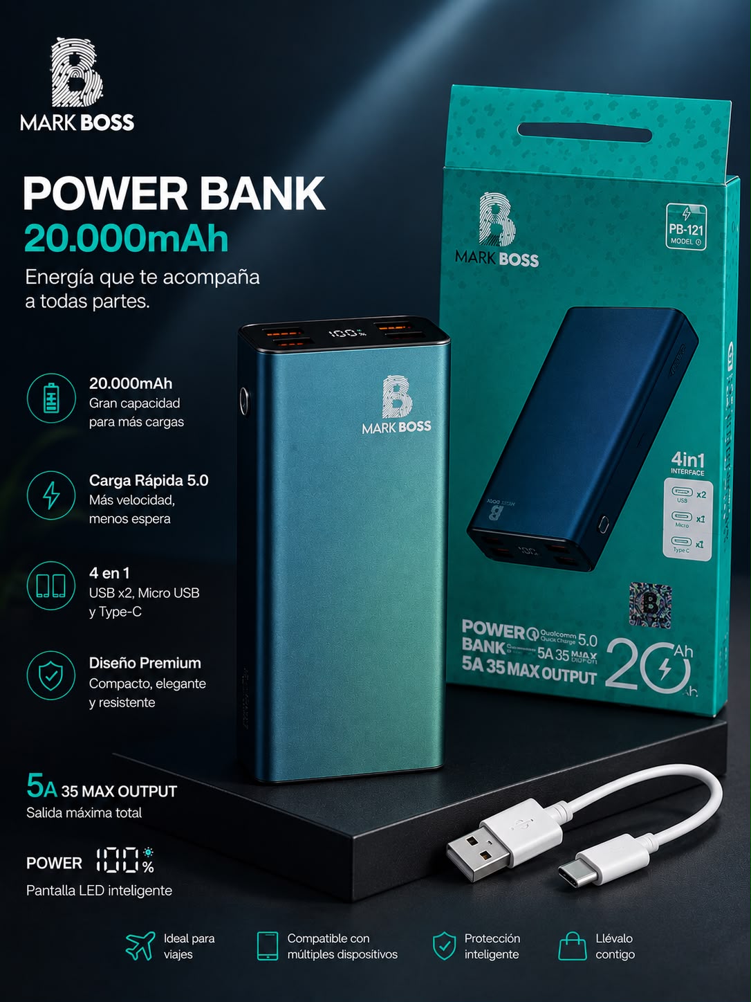 POWER BANK MARK BOSS DE 20.000MAH