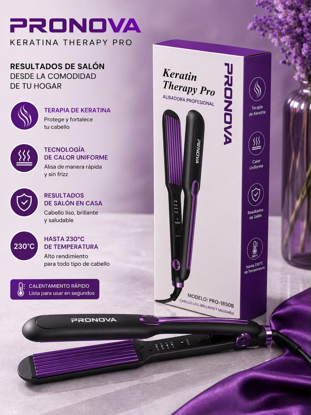 PLANCHA ALISADORA MORADA PRONOVA