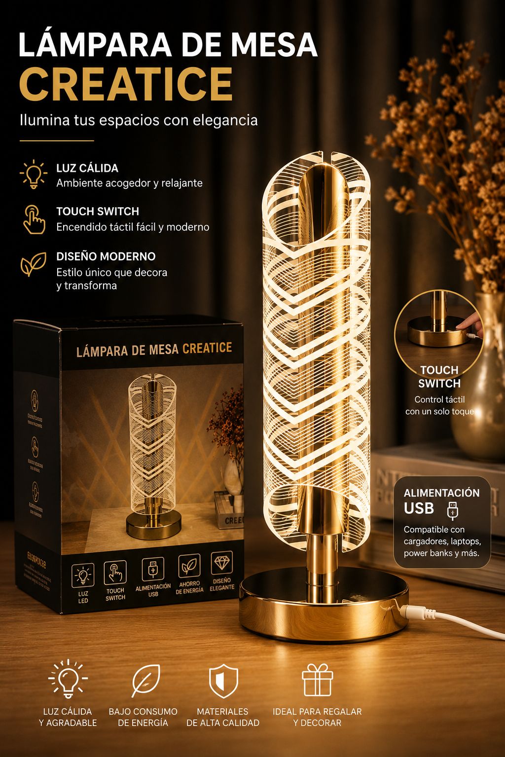 LÁMPARA LED DECORATIVA 3D USB