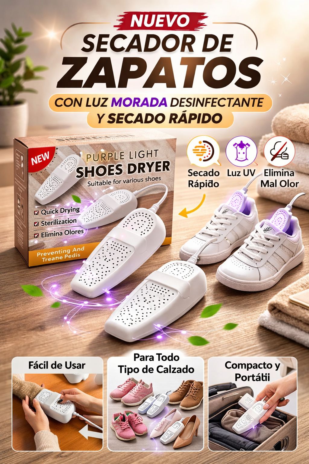 SECADOR DE ZAPATOS CON LUZ MORADA