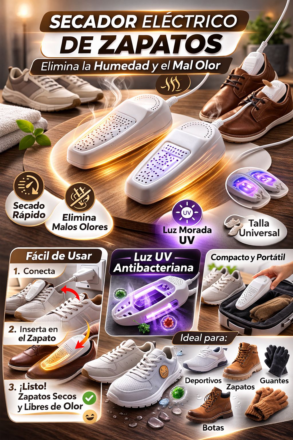 SECADOR DE ZAPATOS CON LUZ MORADA