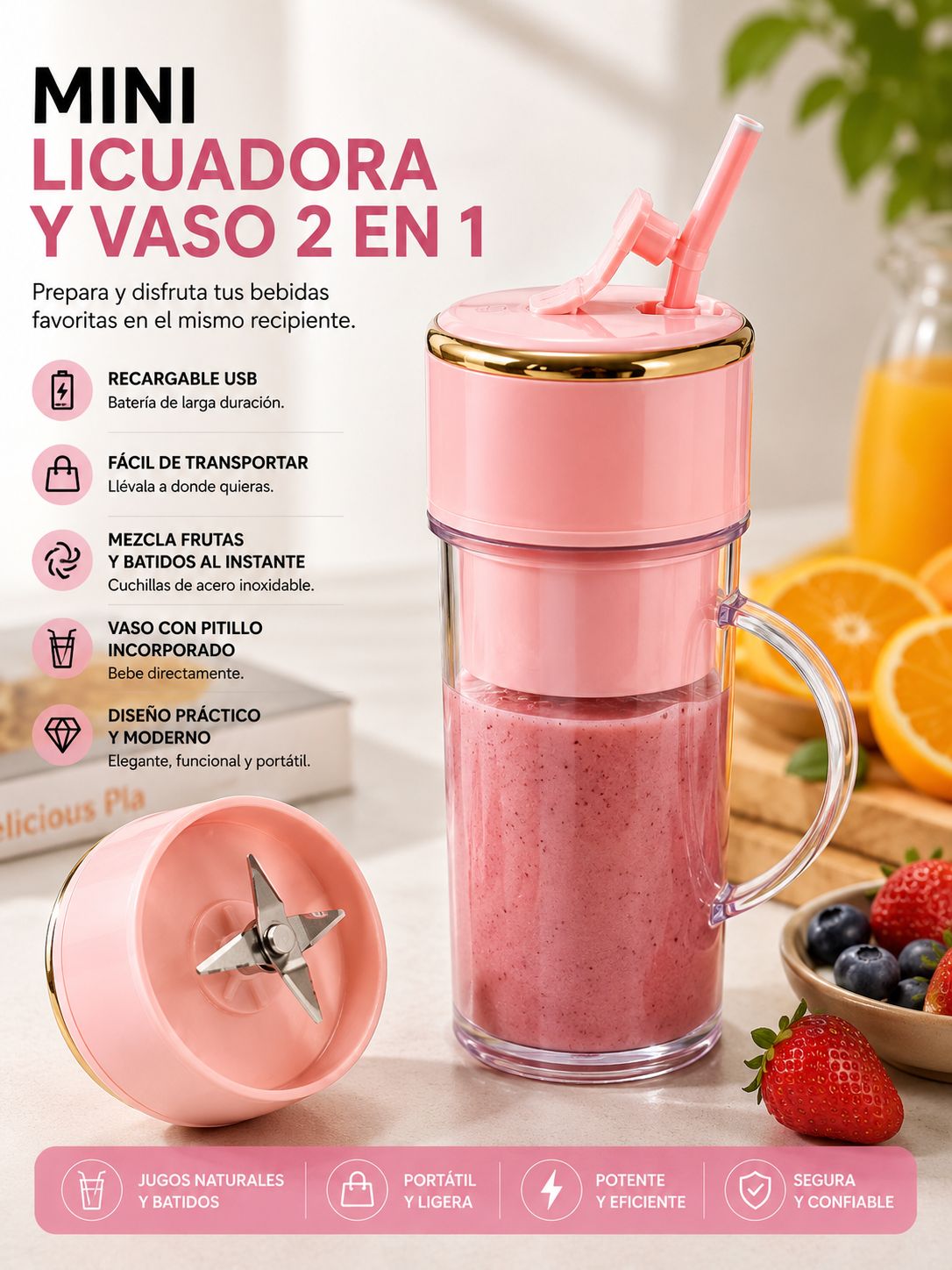 MINI LICUADORA Y VASO 2 EN 1