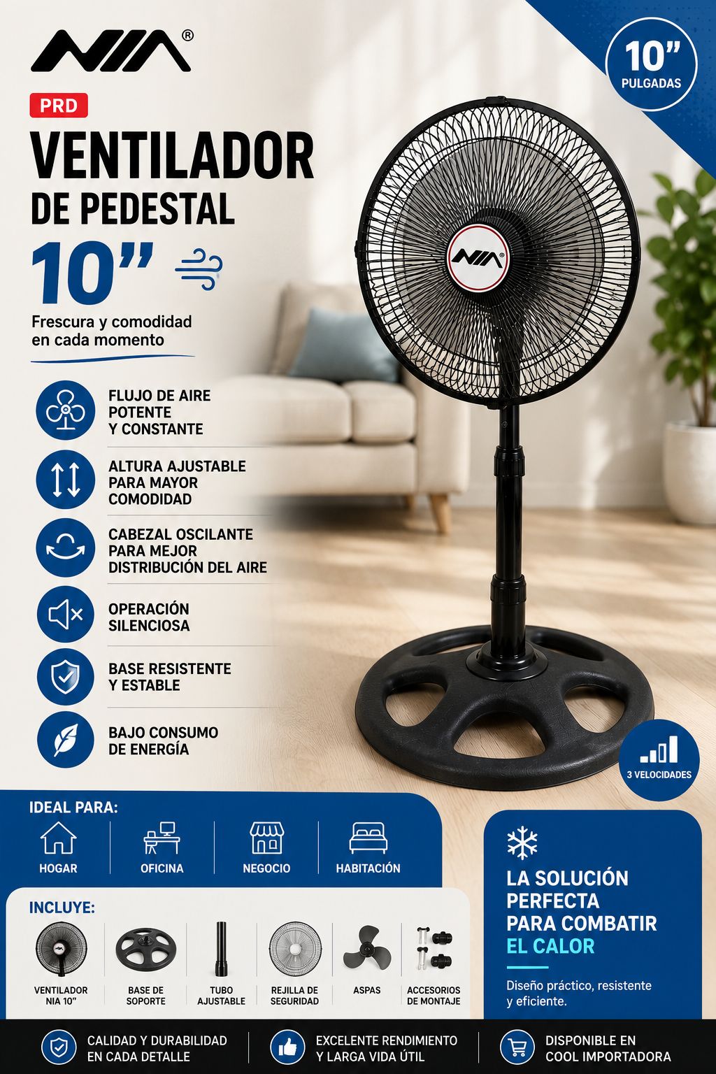 VENTILADOR DE PEDESTAL NIA 10”