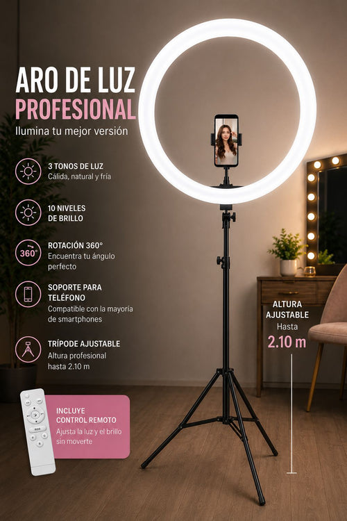 ARO DE LUZ PROFESIONAL CON TRÍPODE GRANDE. E3N4