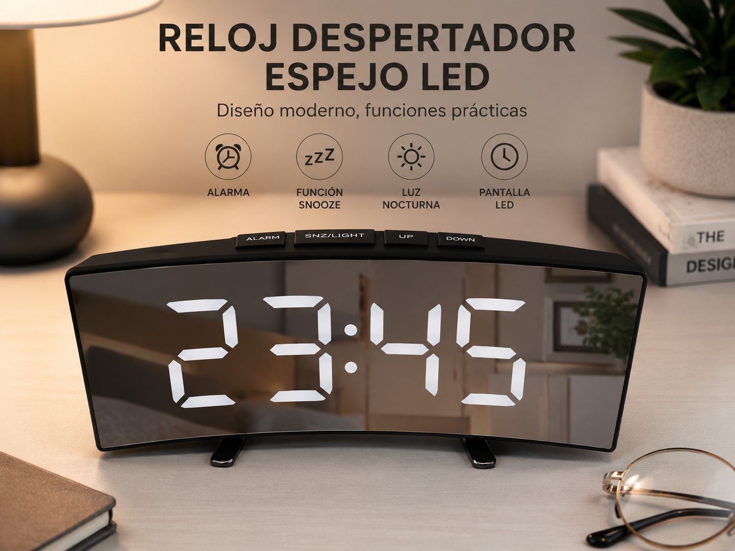 RELOJ DESPERTADOR ESPEJO LED DT-6507