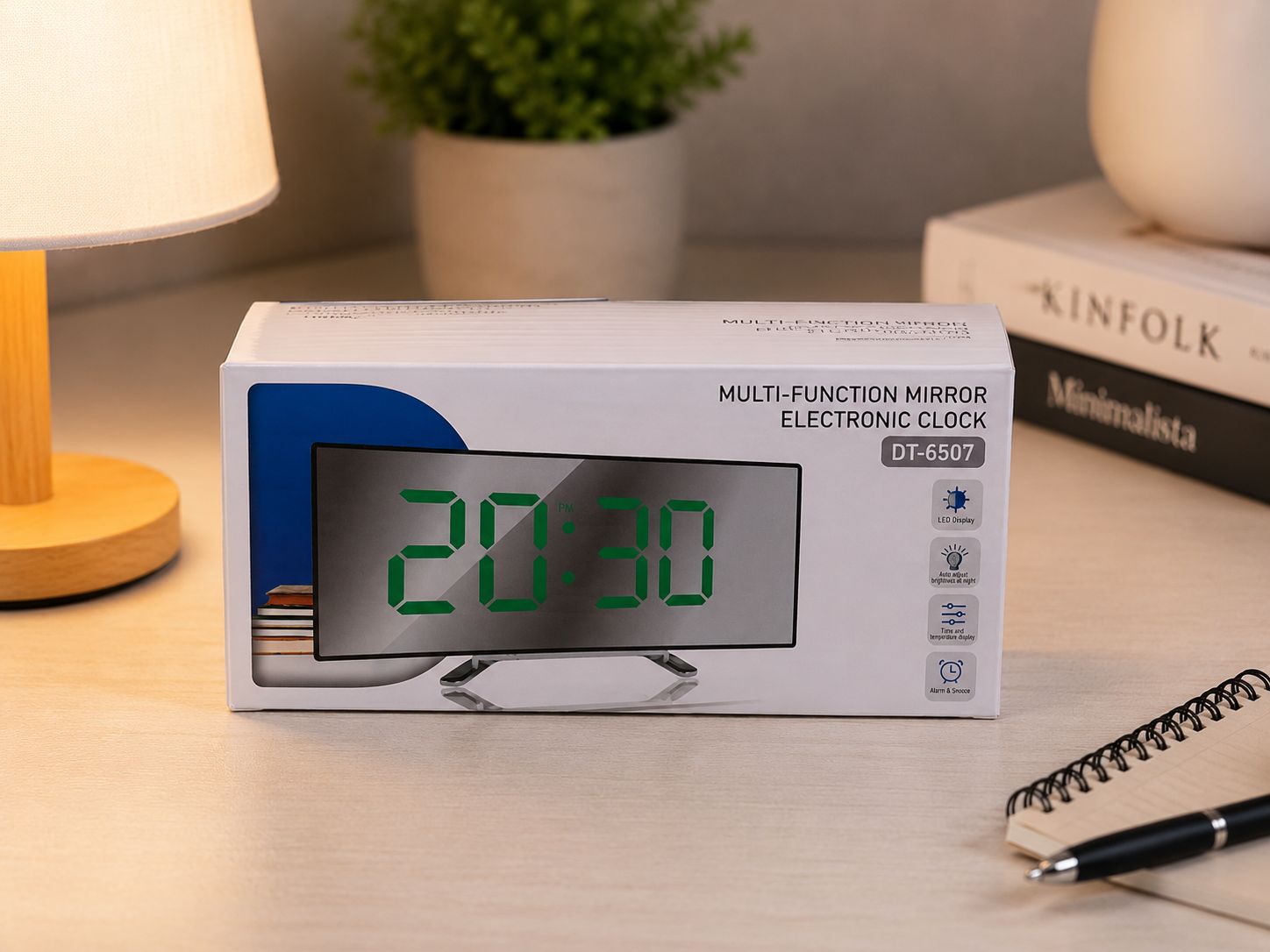 RELOJ DESPERTADOR ESPEJO LED DT-6507
