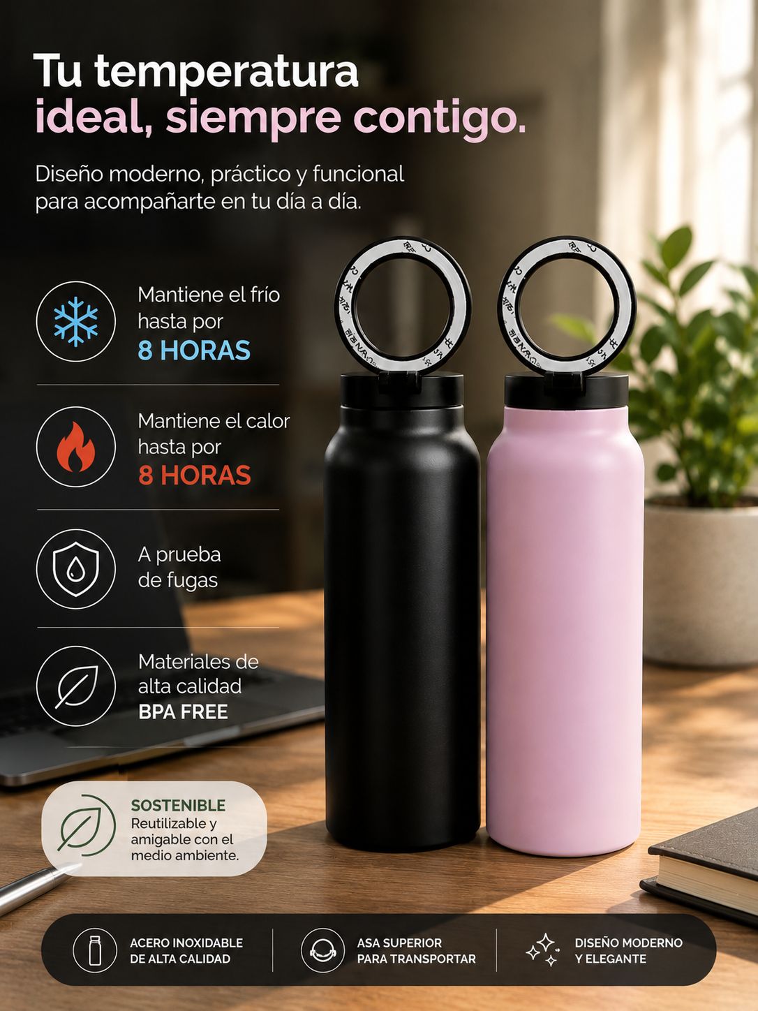 TERMO 2 EN 1 CON SOPORTE PARA CELULAR! 450 ml