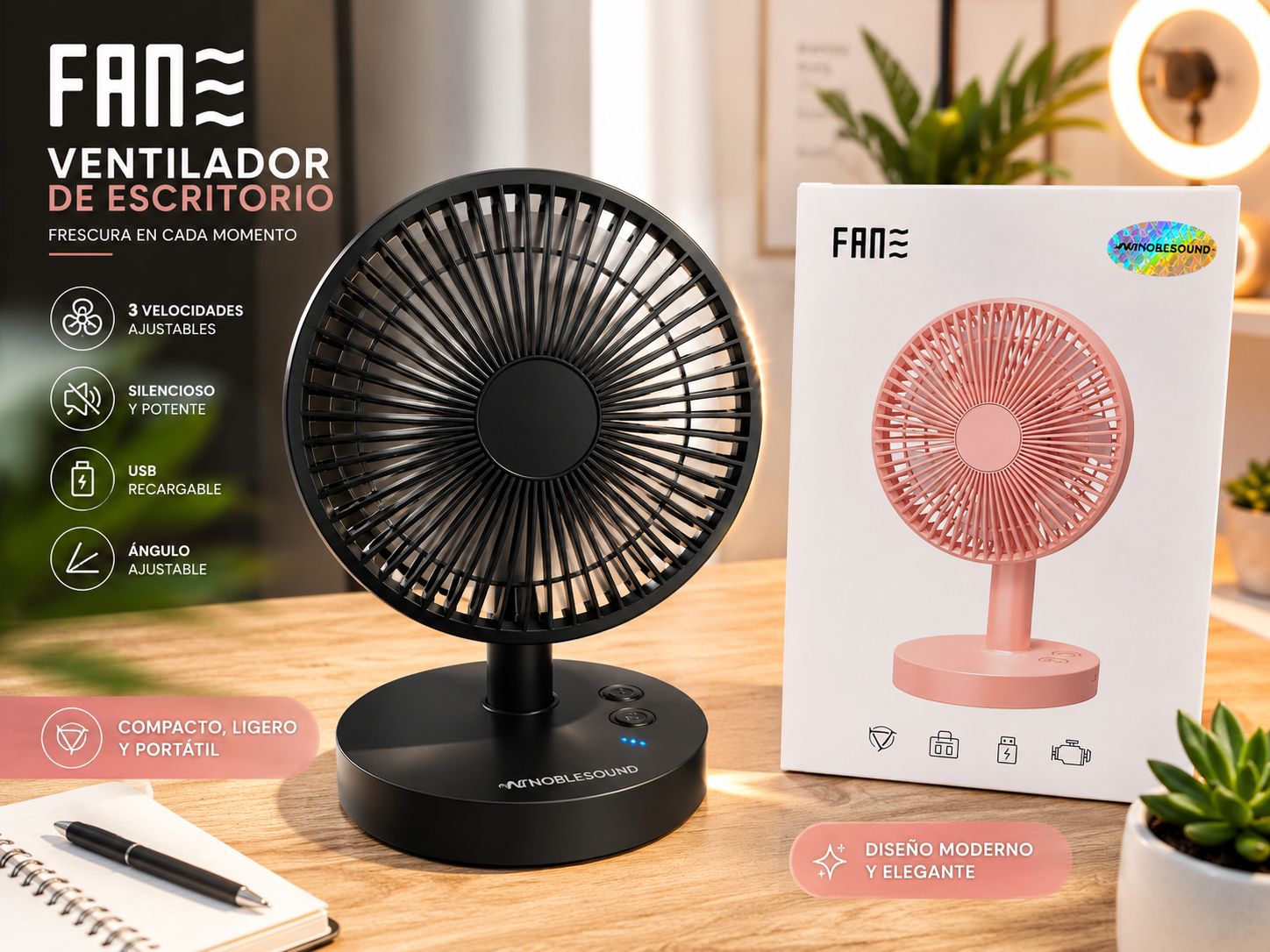 VENTILADOR DE ESCRITORIO RECARGABLE NOBELSOUND