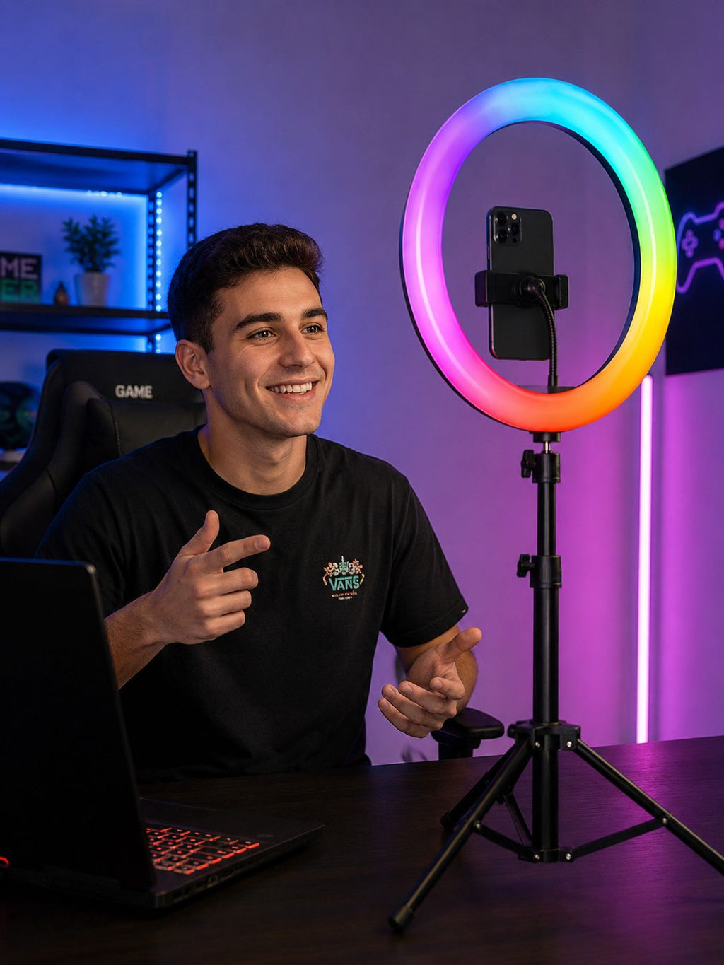 ARO DE LUZ RGB DE 13 PULGADAS CON TRÍPODE E8N4