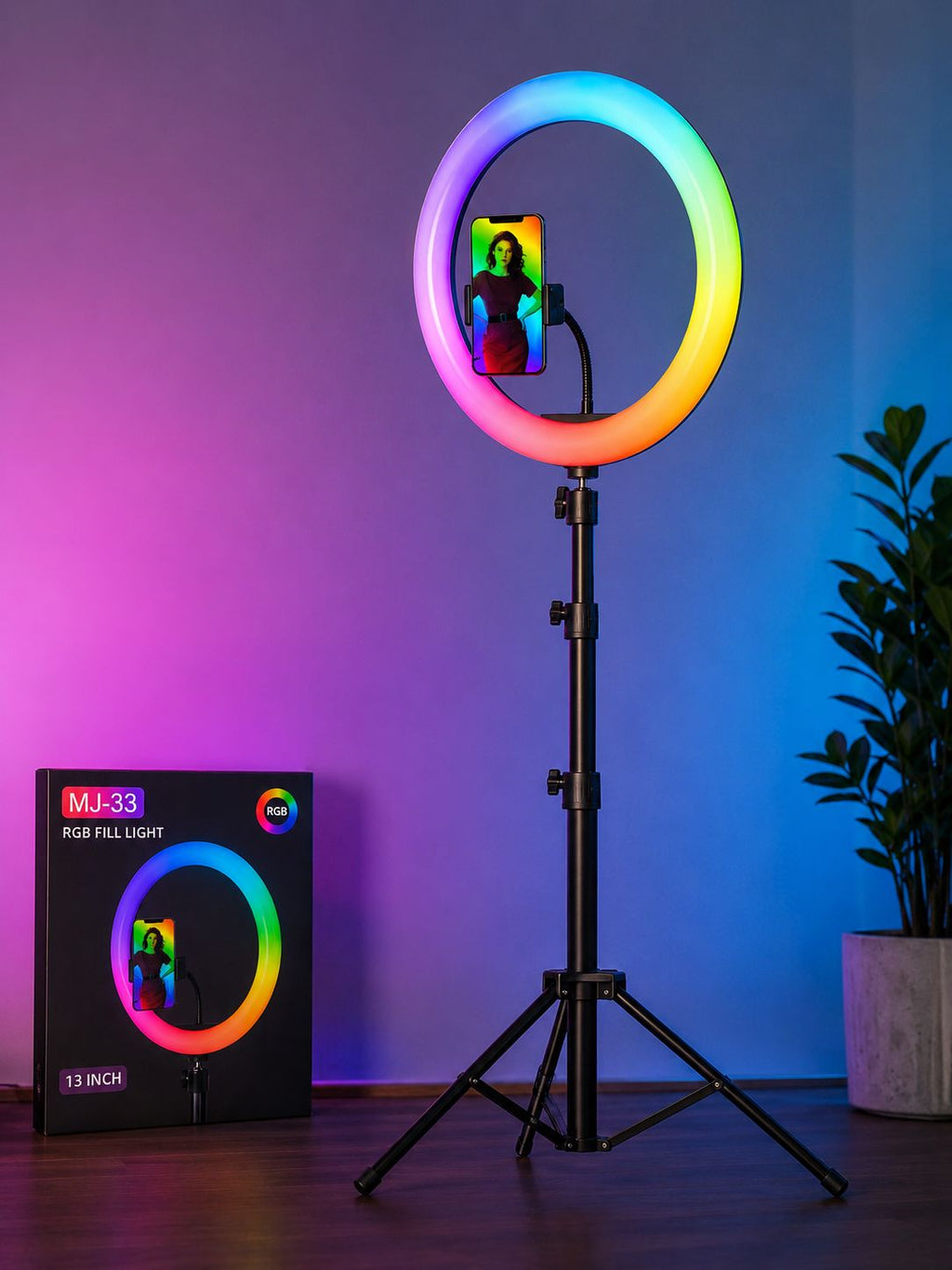 ARO DE LUZ RGB DE 13 PULGADAS CON TRÍPODE E8N4