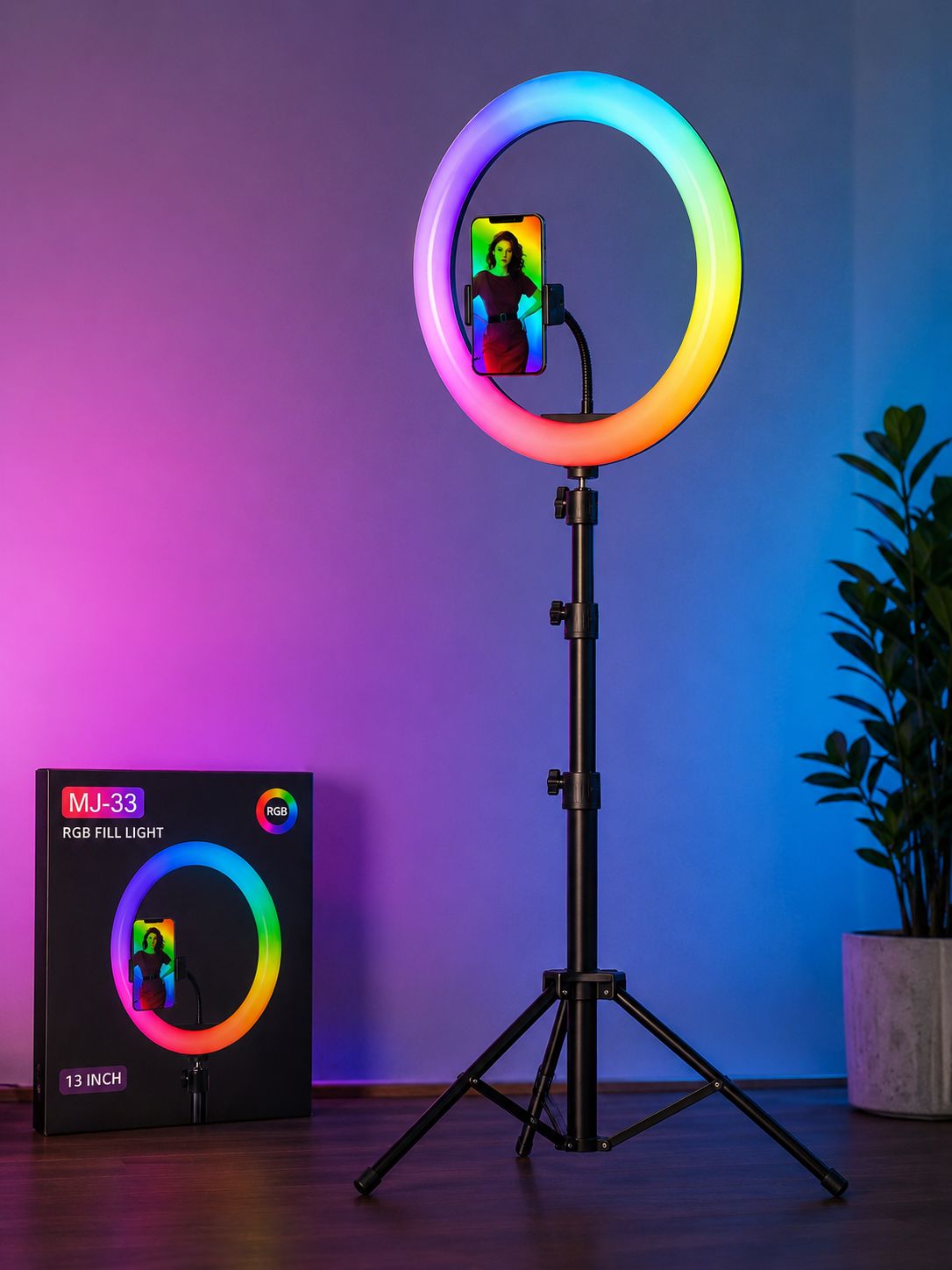 ARO DE LUZ RGB DE 13 PULGADAS CON TRÍPODE E8N4