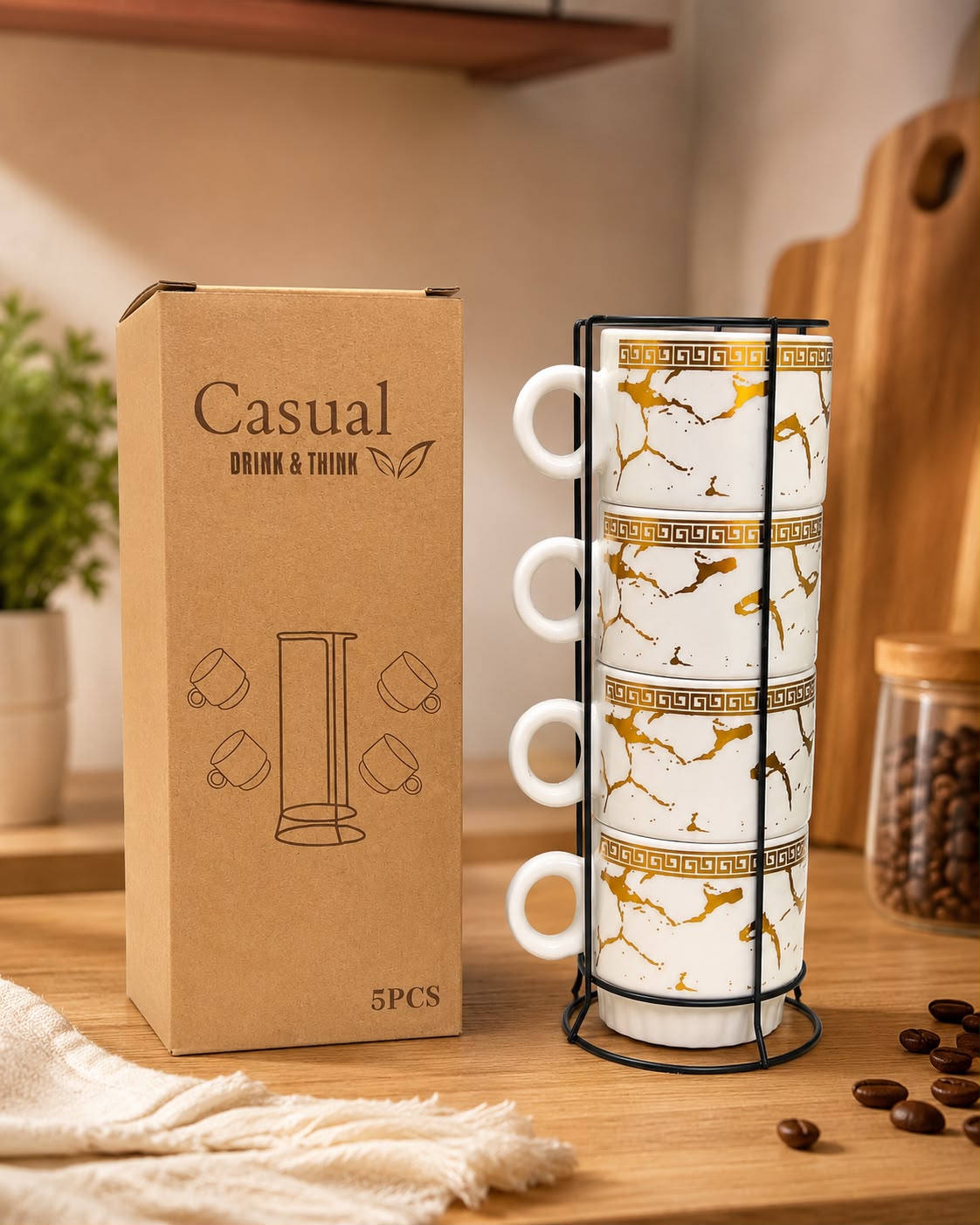 SET DE 4 TAZAS CON BASE METÁLICA E7N4