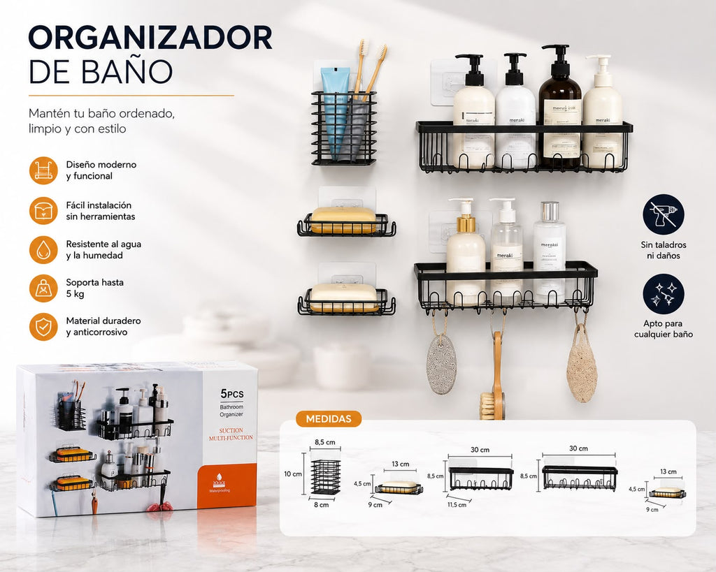 ORGANIZADOR DE BAÑO 5 PIEZAS