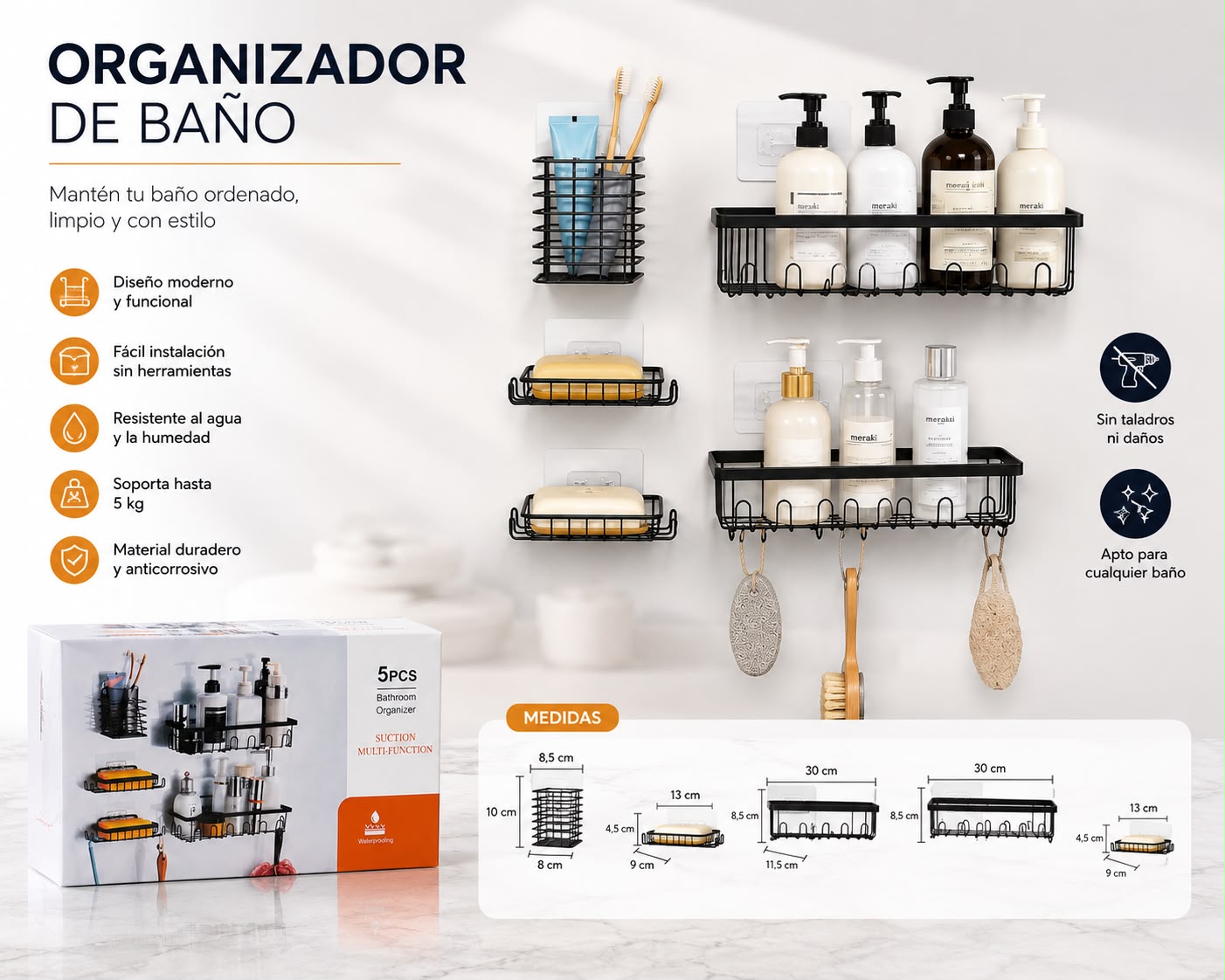 ORGANIZADOR DE BAÑO 5 PIEZAS