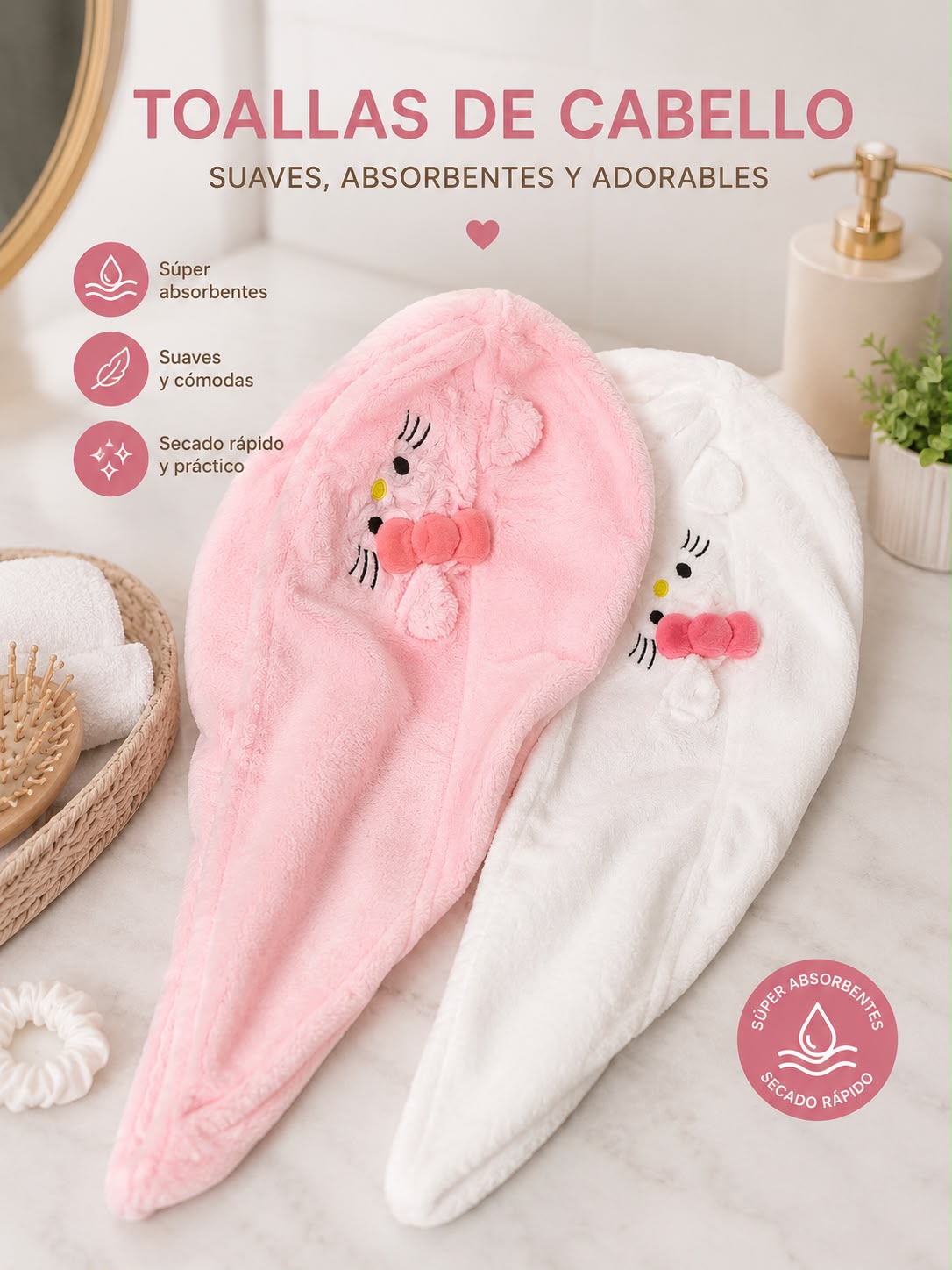 TOALLAS DE CABELLO HELLO KITTY. CF3