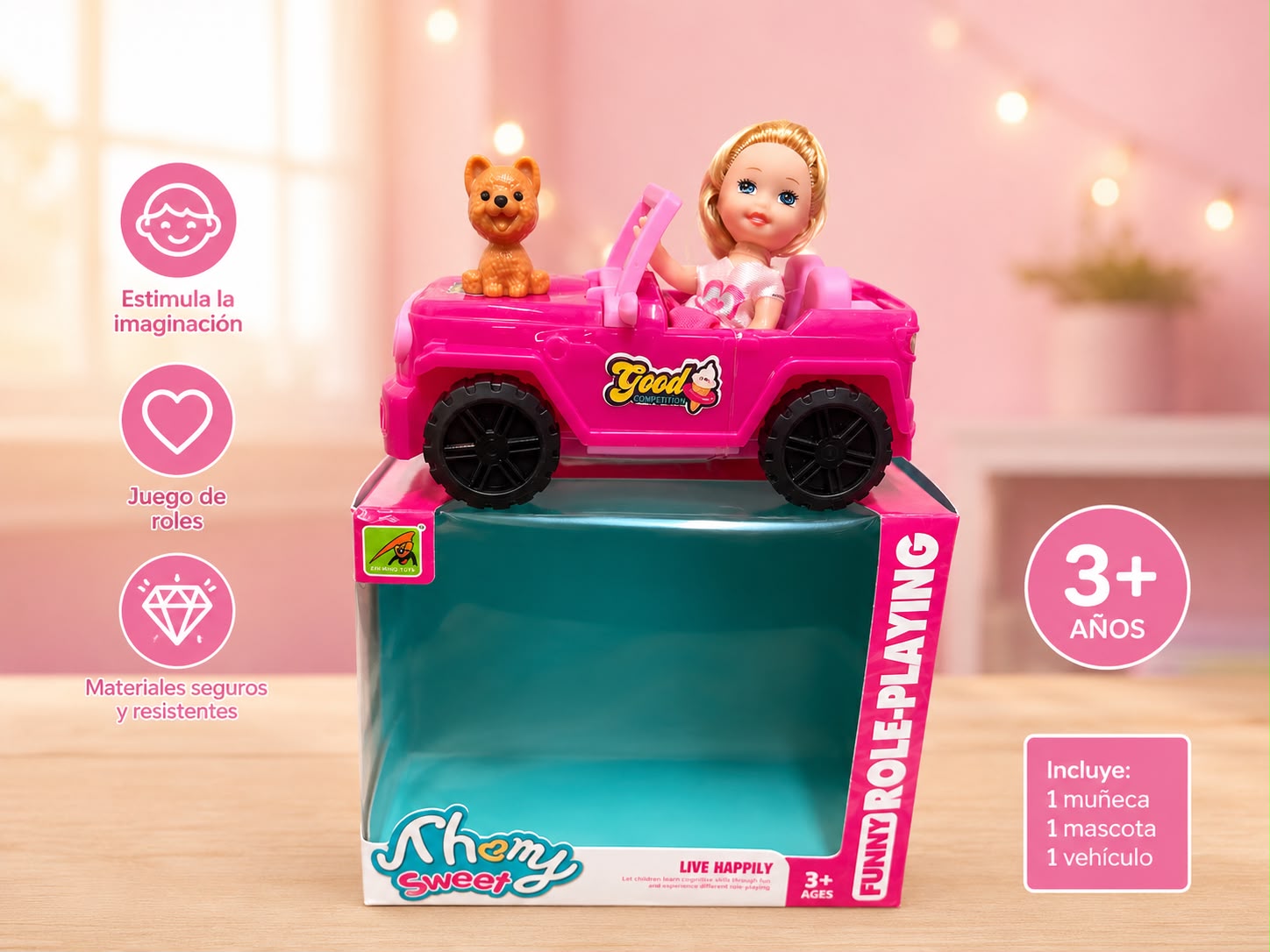 JEEP CON MUÑECA Y MASCOTA. E1N1