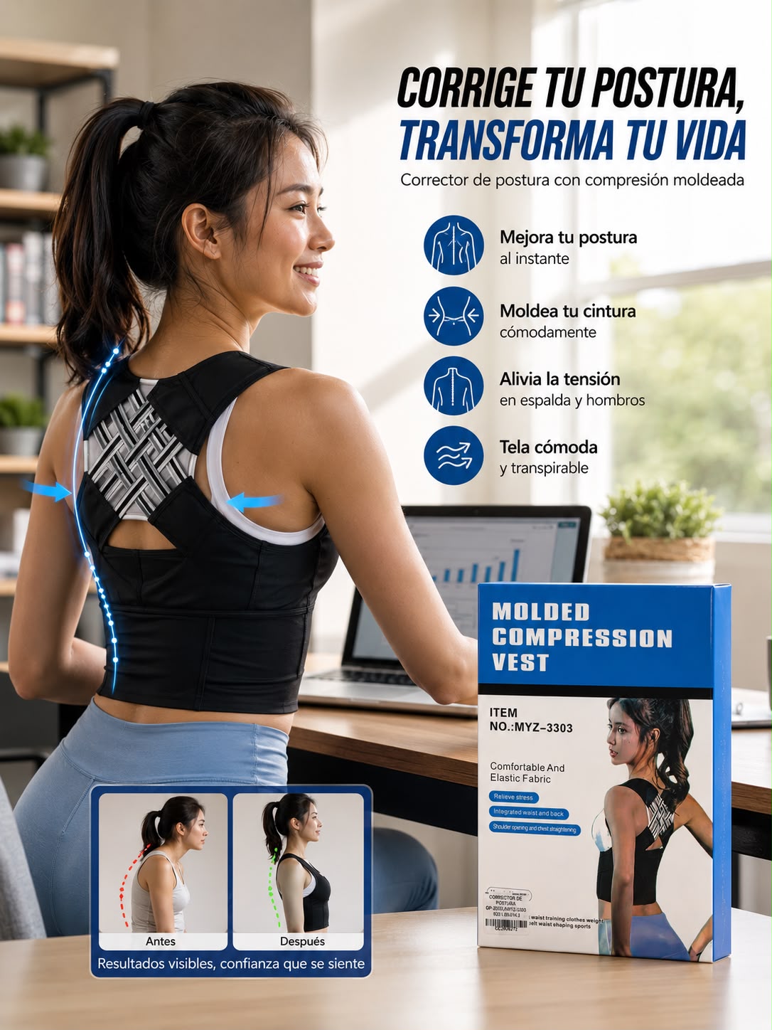 CORRECTOR DE POSTURA CON COMPRESIÓN MOLDEADA. E3N2