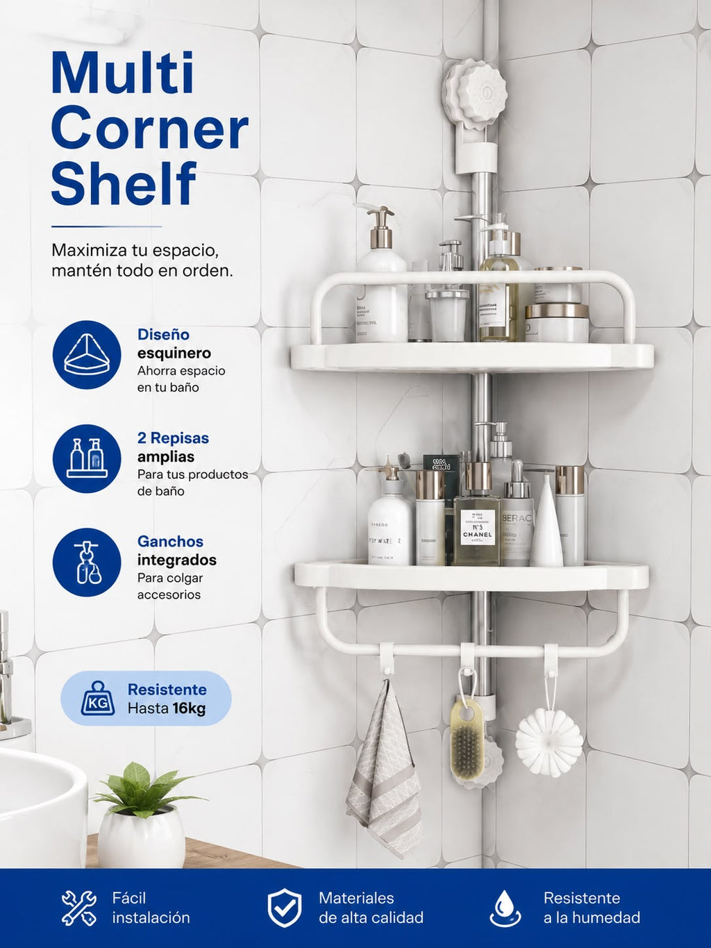 REPISA ESQUINERA MULTI CORNER PARA BAÑO. E8N4