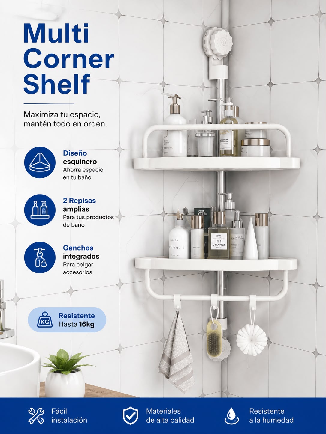 REPISA ESQUINERA MULTI CORNER PARA BAÑO. E8N4