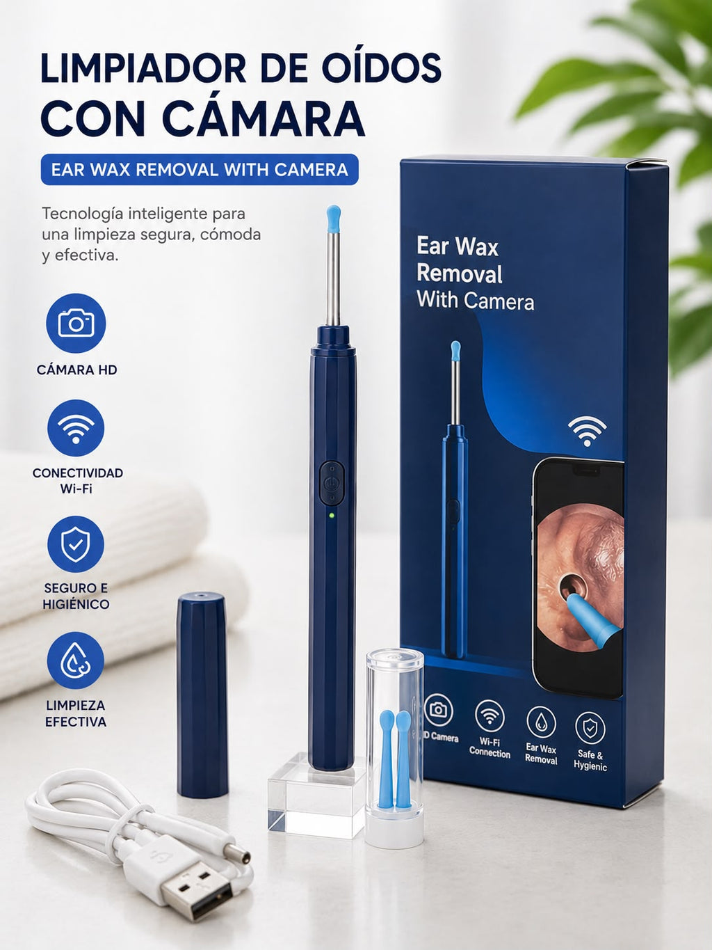 LIMPIADOR DE OÍDOS CON CÁMARA. E1N6