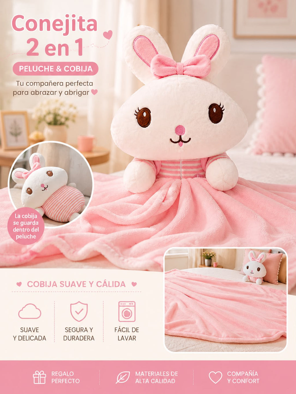 PELUCHE CON COBIJA CONEJITA. P