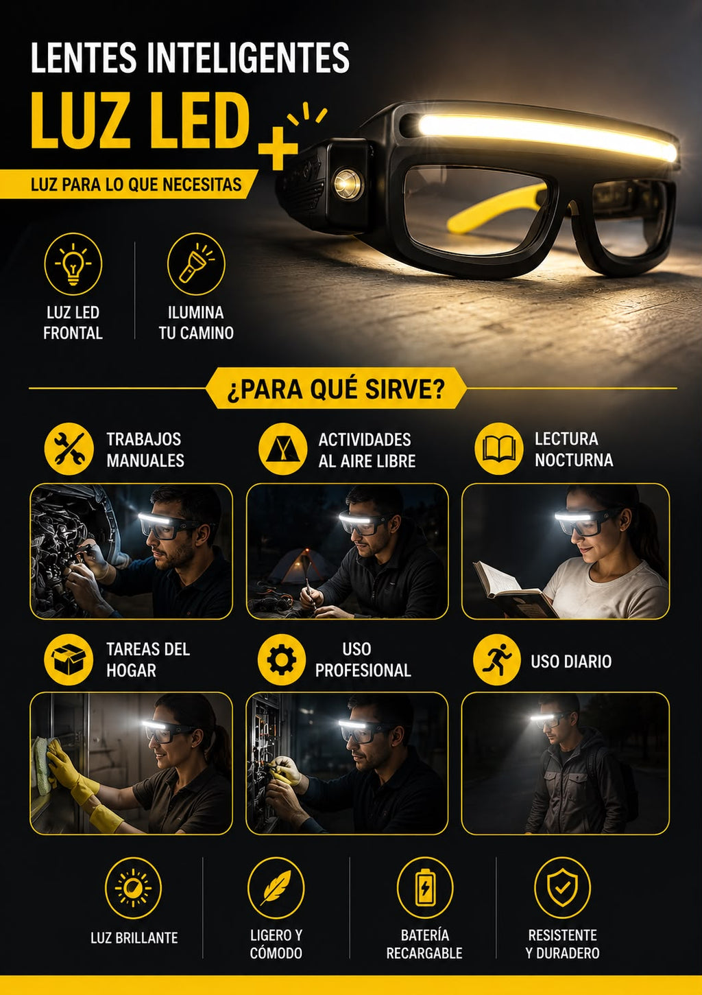 GAFAS DE TRABAJO LUZ LED.C43