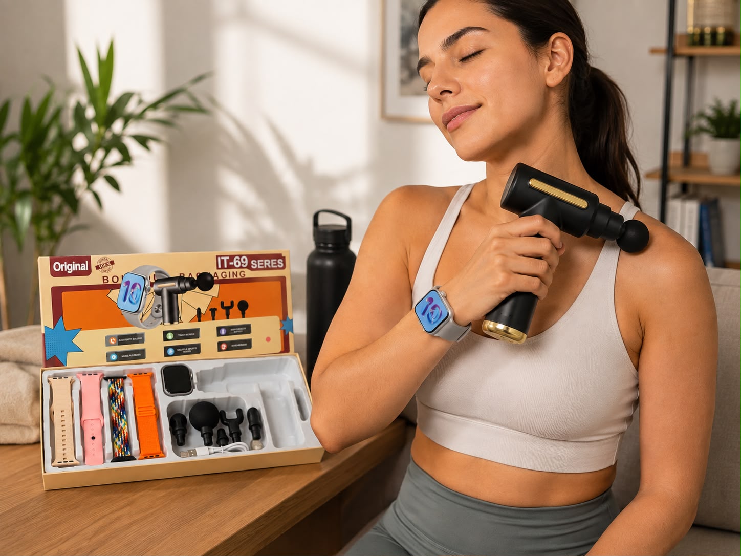 SÚPER COMBO DE SMART WATCH Y PISTOLA MASAJEADORA. E6N3