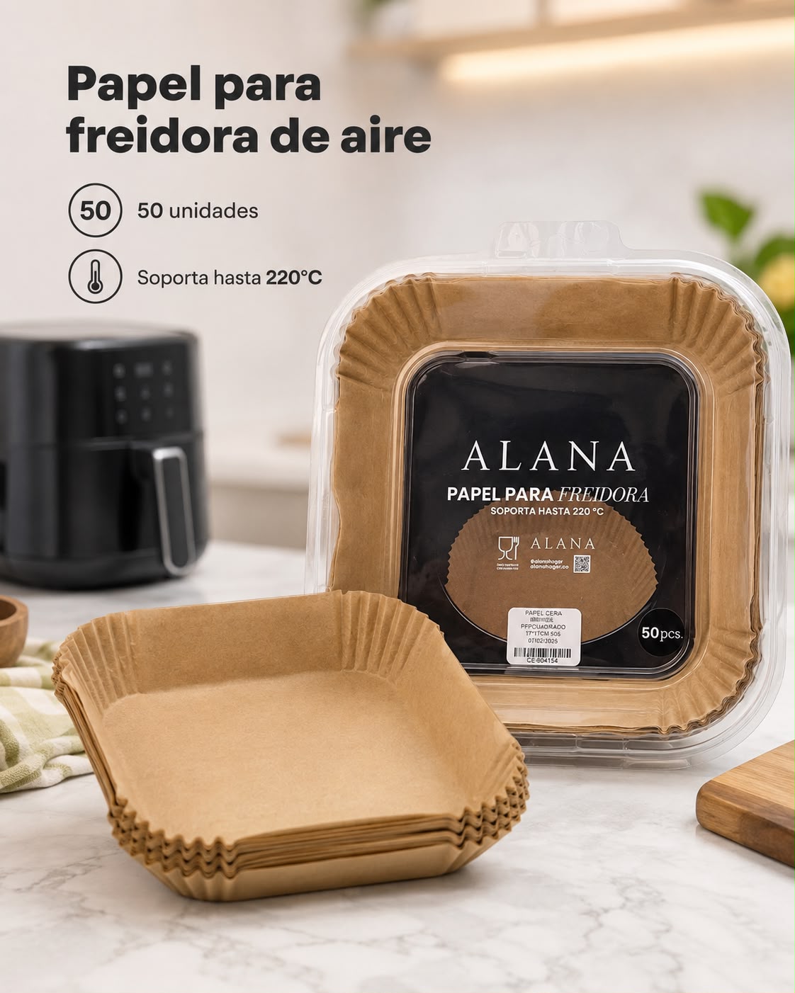 PAPEL PARAFINADO AIR FRYER CUADRADO. P