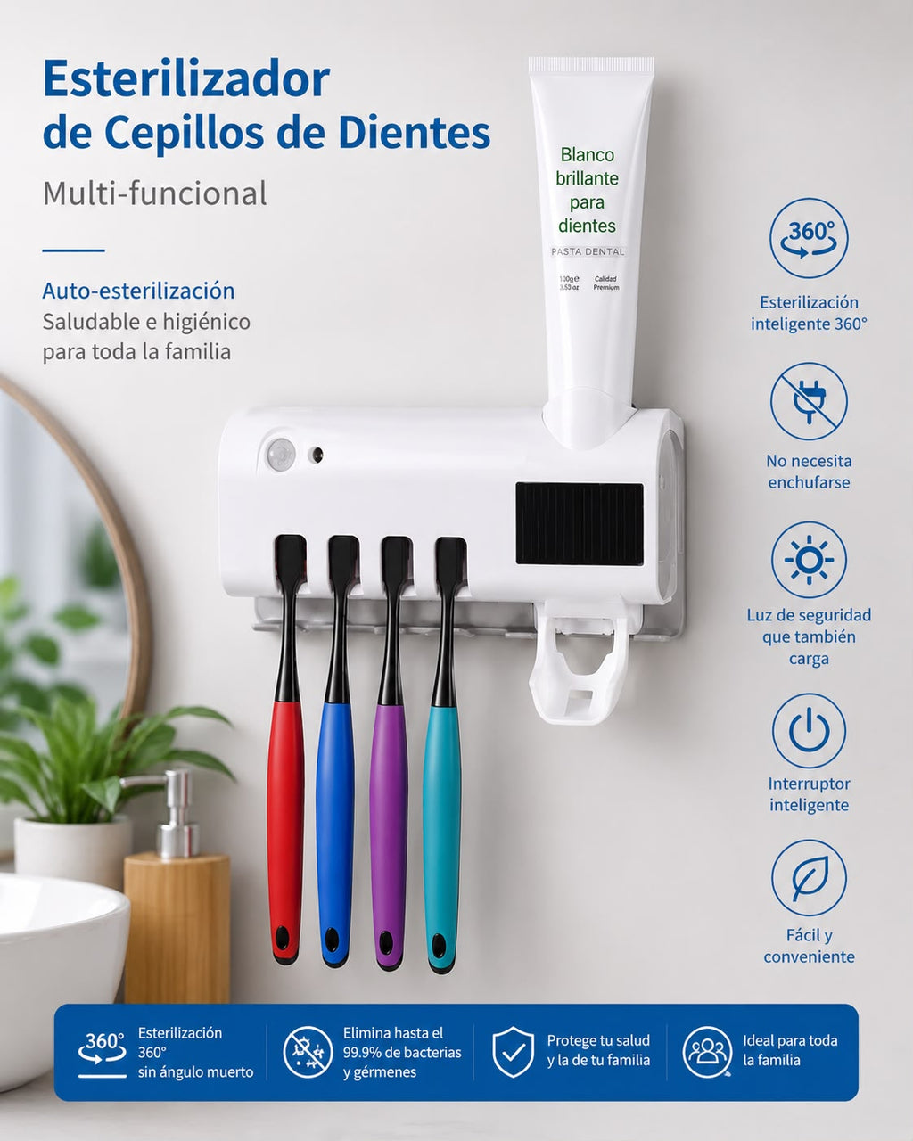 ORGANIZADOR DE CEPILLO DE DIENTES CON ESTERILIZACIÓN. E8N2