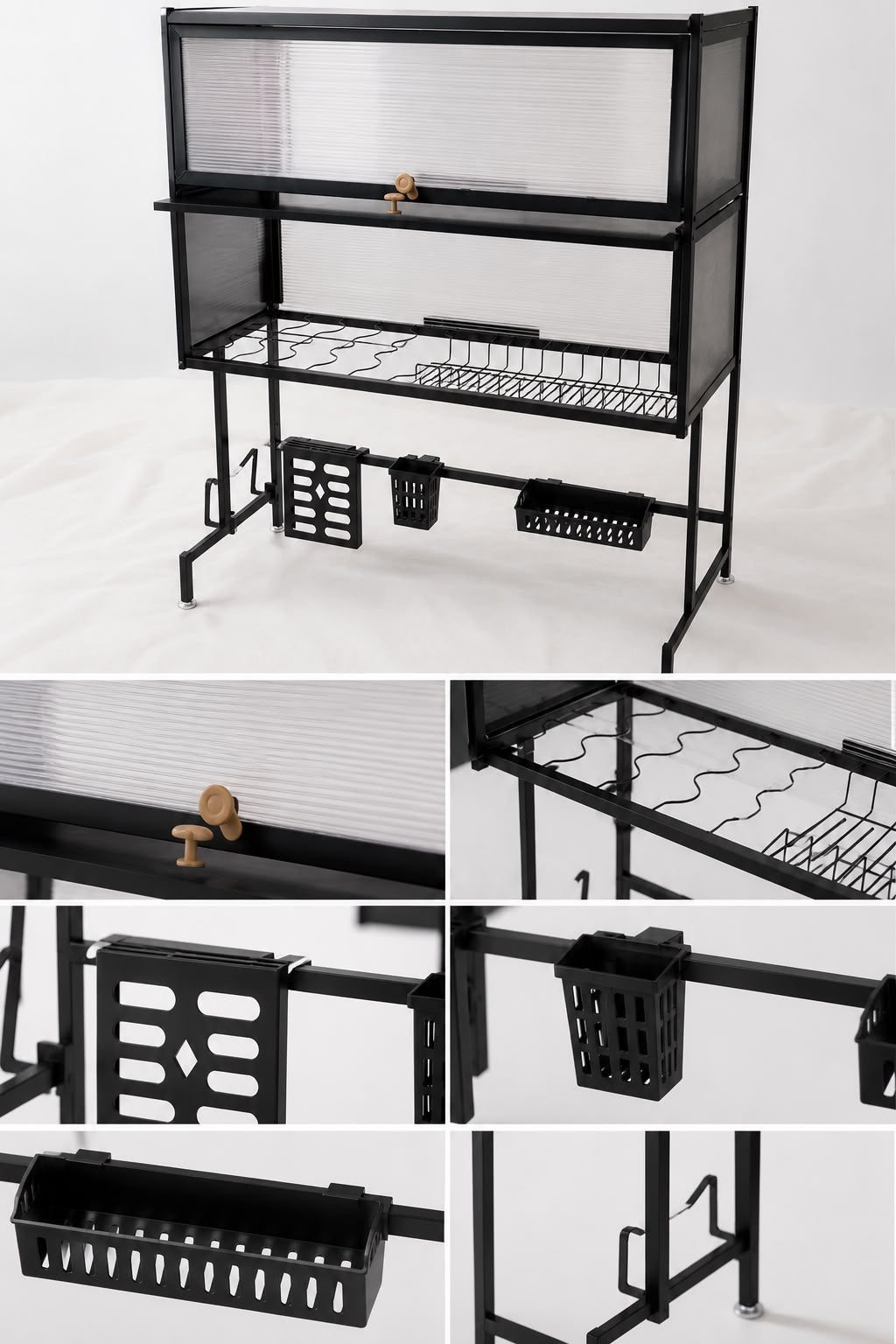 Organizador Escurridor de Cocina de 2 Niveles con Tapa Acrílica✨