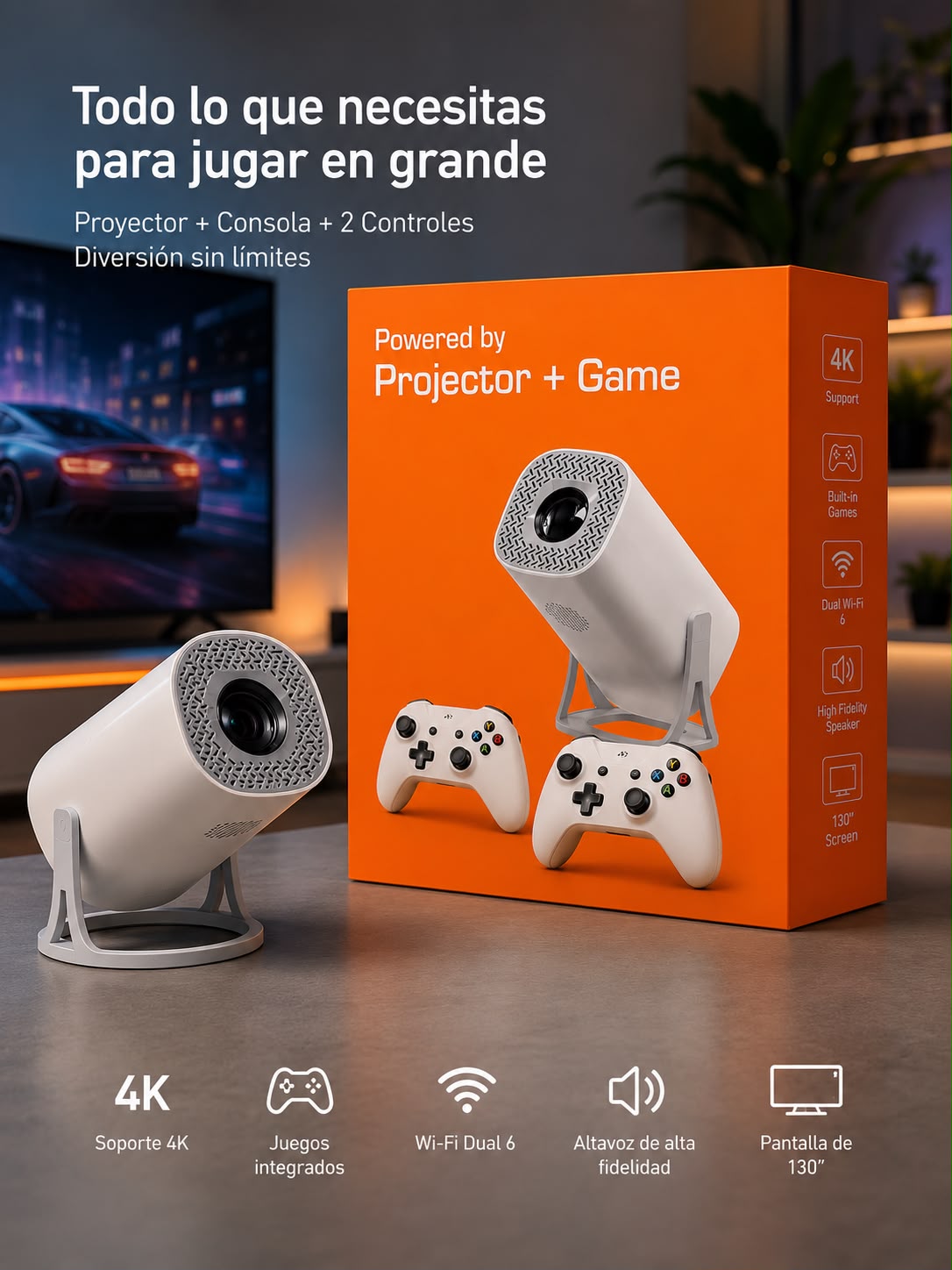 PROYECTOR CON JUEGOS Y DOS CONTROLES. E3N4