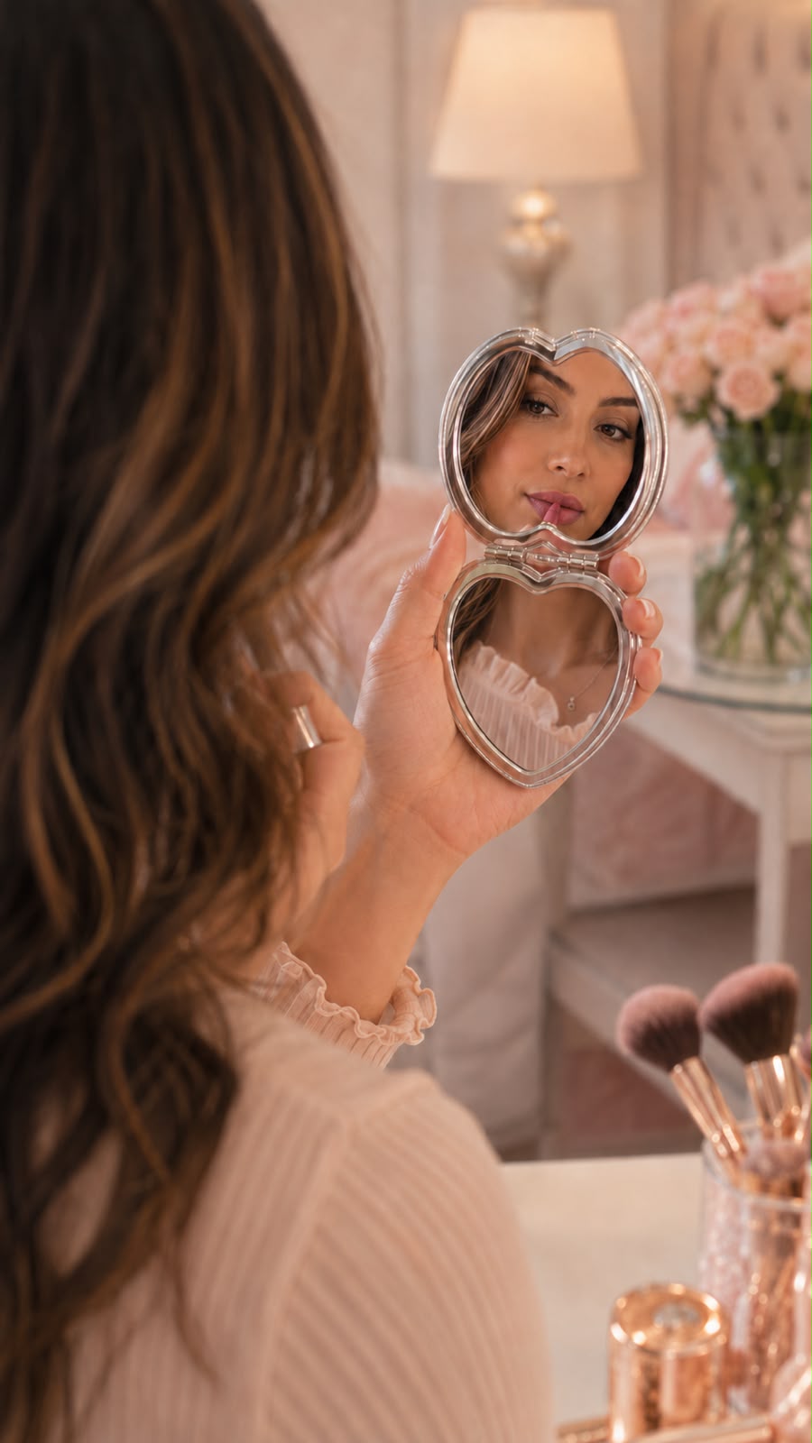 💖 ESPEJO COMPACTO DOBLE EN FORMA DE CORAZÓN 💖E1