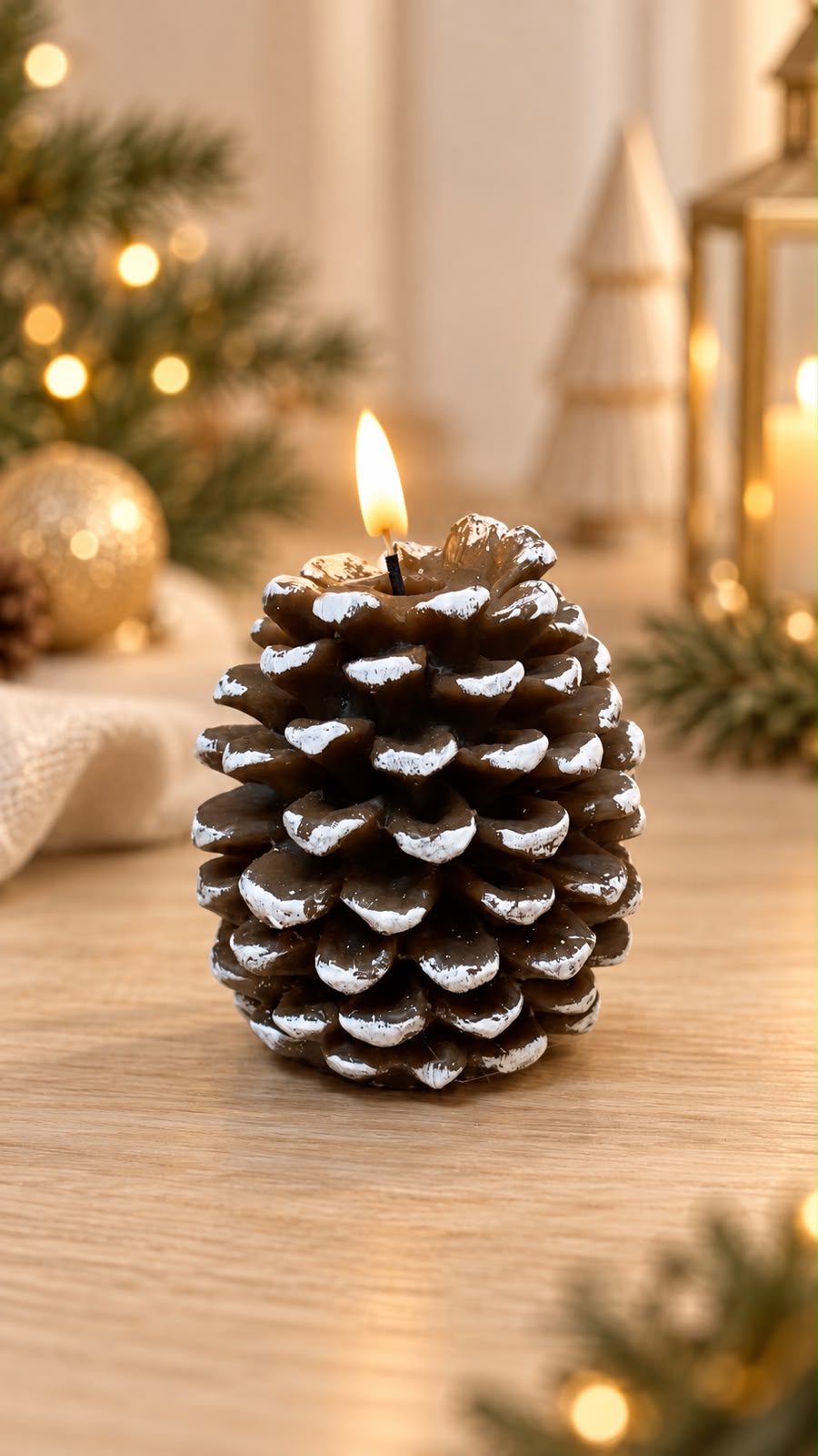 🕯️🎄 VELA DECORATIVA NAVIDEÑA DE PINO GRANDE.E2N3