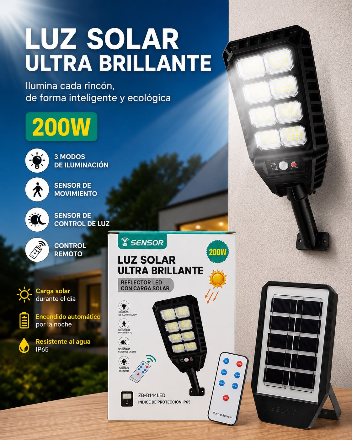REFLECTOR LED CON PANEL SOLAR. E9N3