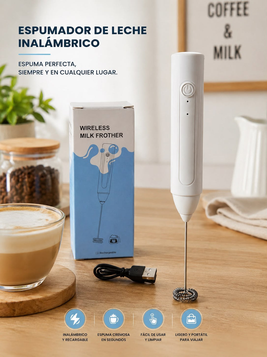 ESPUMADOR ELÉCTRICO RECARGABLE USB. E1N2